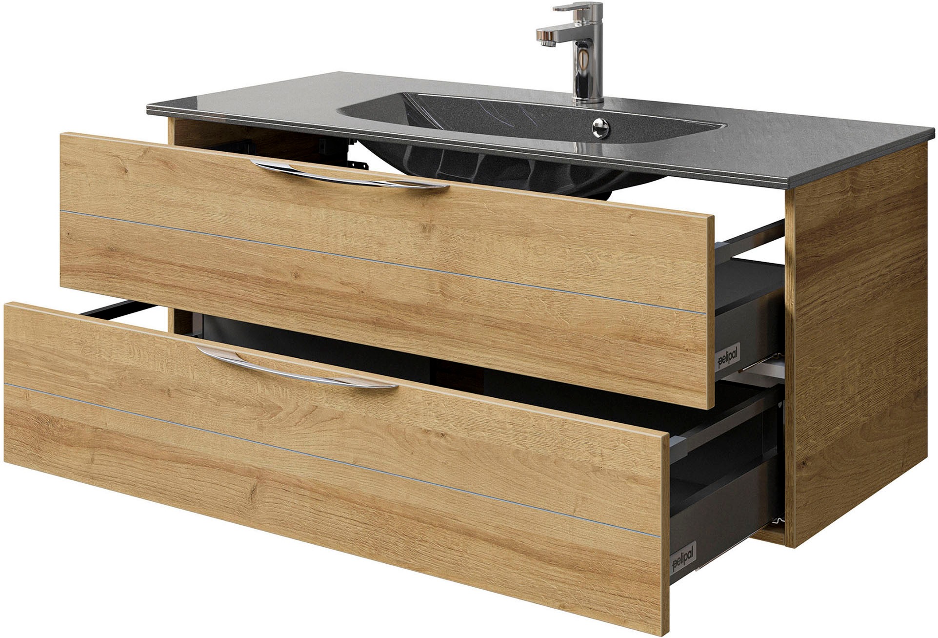 Saphir Waschtisch »Serie 6025 Mineralmarmor-Waschtisch mit Unterschrank, 117 cm breit«, Waschplatz mit 2 Schubladen, hängend, verschiedene Ausführungen