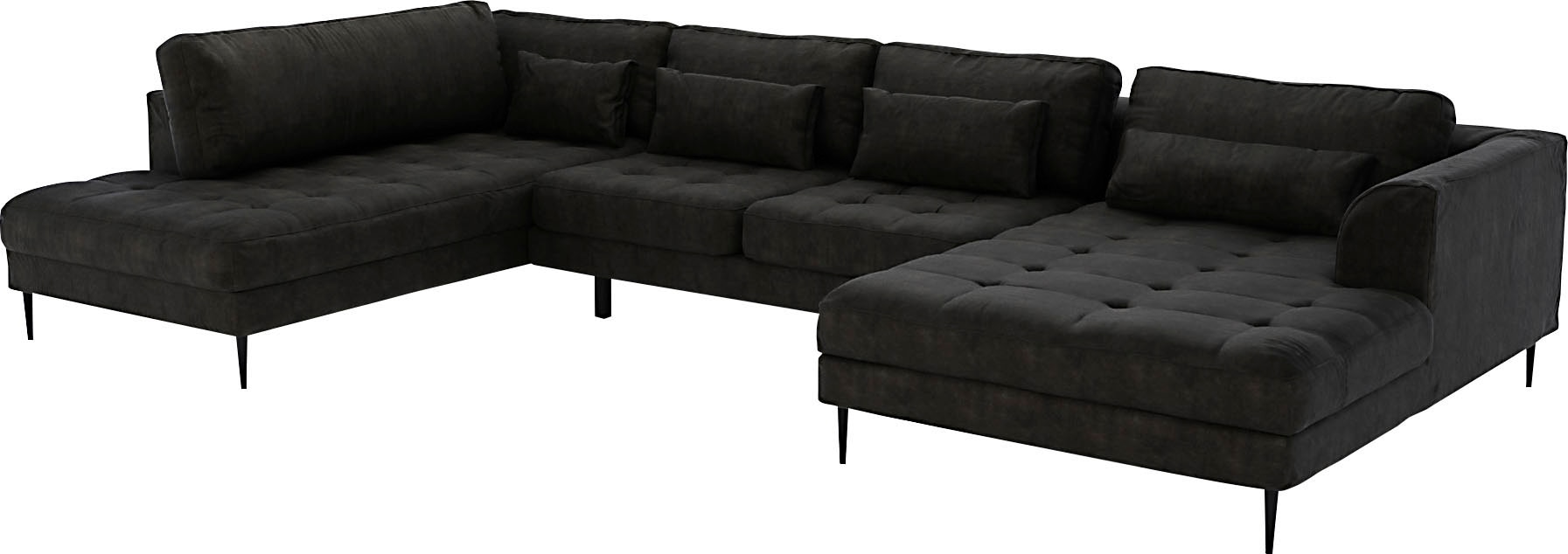 TRENDMANUFAKTUR Wohnlandschaft »Luzi, gemütliches Sofa, extra viel Platz, viele Kissen«, Designsofa mit tollem Sitzkomfort, Metallfüße schwarz, Breite 361 cm