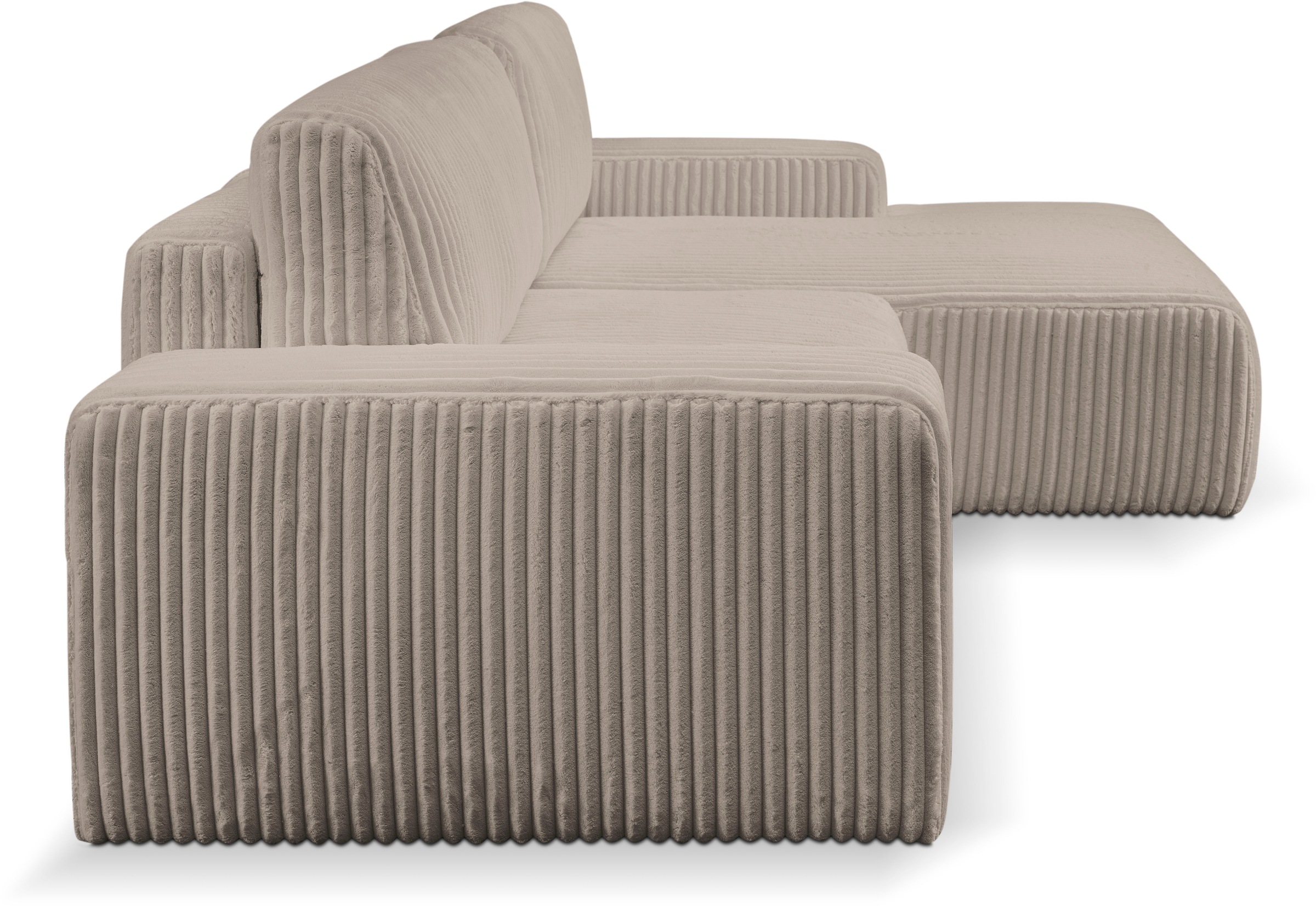 WERK2 Ecksofa »Rotterdam-L, kuschelweicher Cord oder Breitcord, L-Form, Breite 267 cm«, Design Ecksofa mit Schlaffunktion & Bettkasten, Breitcord, Taupe