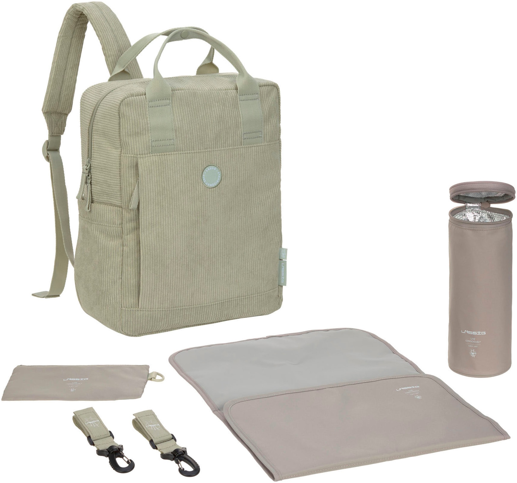 LÄSSIG Wickelrucksack »Green Label, Vividal Backpack Cord, light khaki«