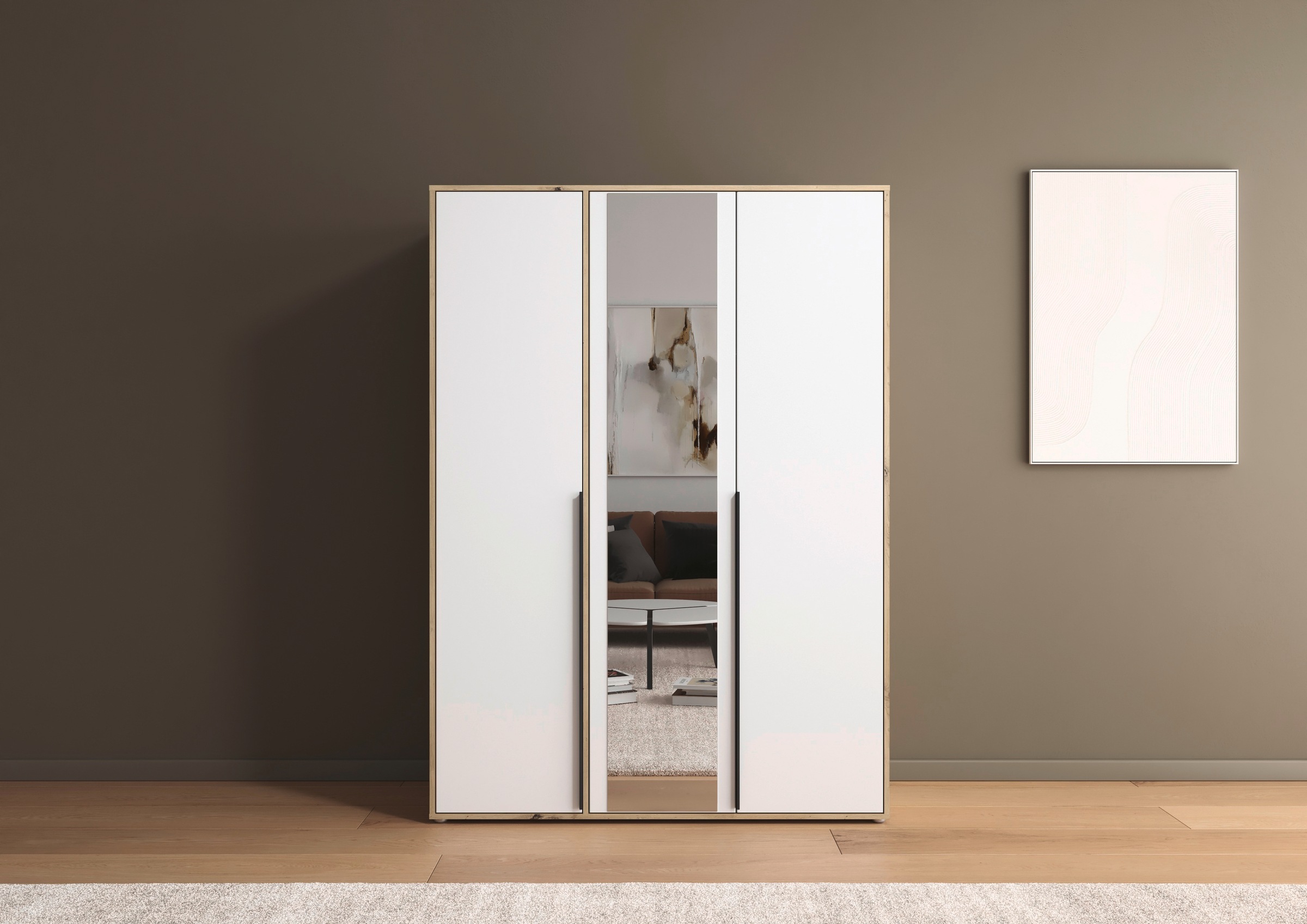 rauch Drehtürenschrank »Kleiderschrank Schrank Garderobe Wäscheschrank NAGATA mit Spiegel«, (in 3 verschiedenen Ausstattungen BASIC/CLASSIC/PREMIUM), und modernen Stangengriffen in Graumetallic TOPSELLER MADE IN GERMANY