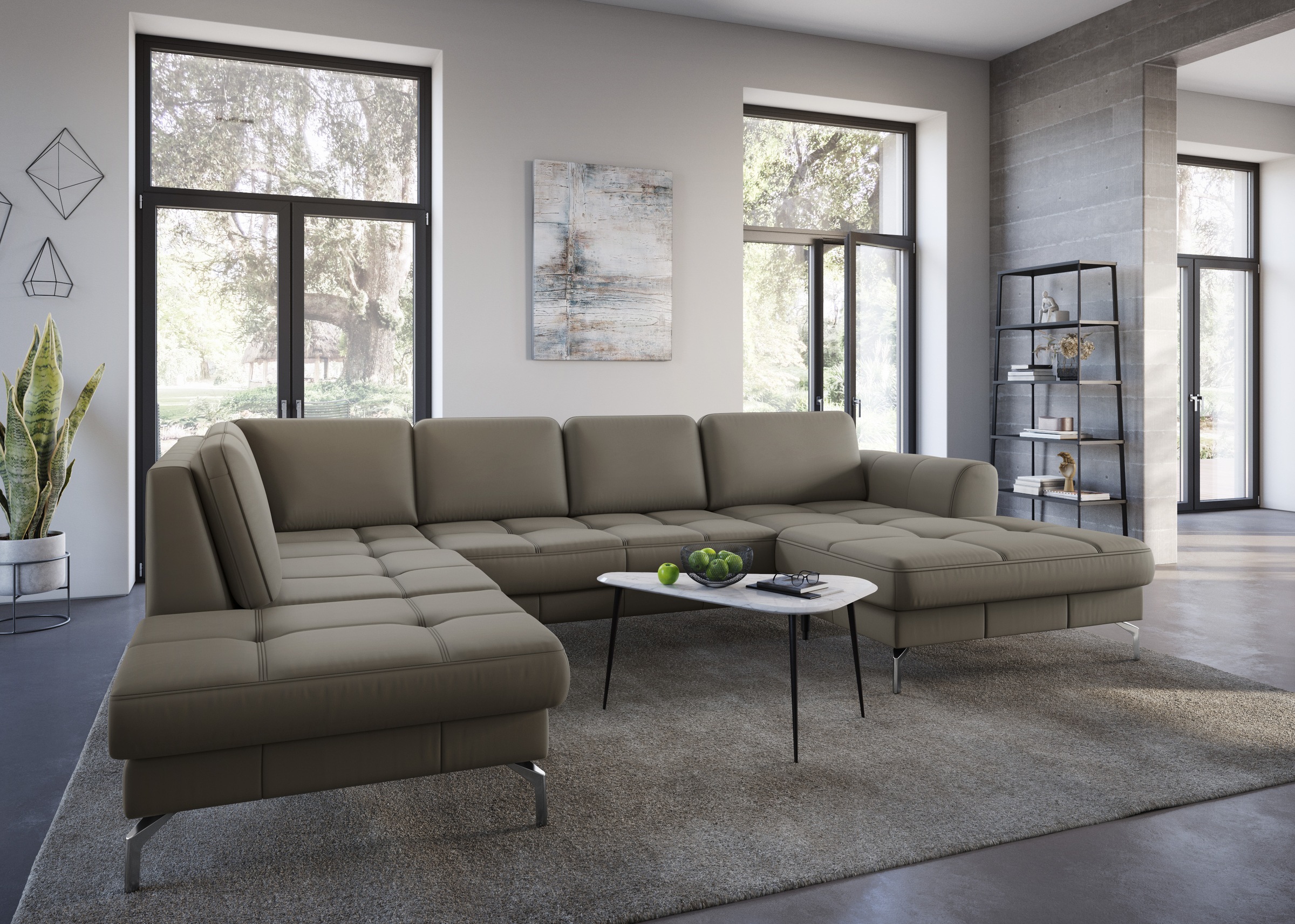 sit&more Wohnlandschaft »Bendigo U-Form«, inklusive Sitztiefenverstellung, Bodenfreiheit 15 cm, in 2 Fußfarben