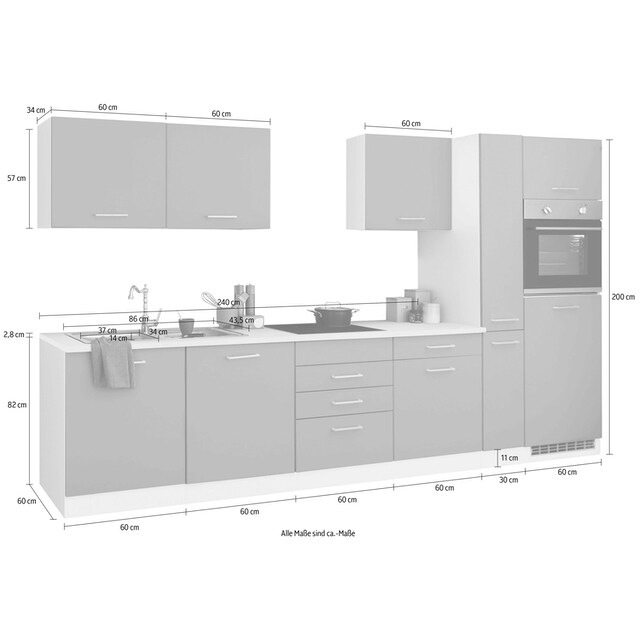 HELD MÖBEL Küchenzeile »Visby«, ohne E-Geräte, Breite 330 cm für  Kühlschrank und Geschirrspüler auf Raten bestellen
