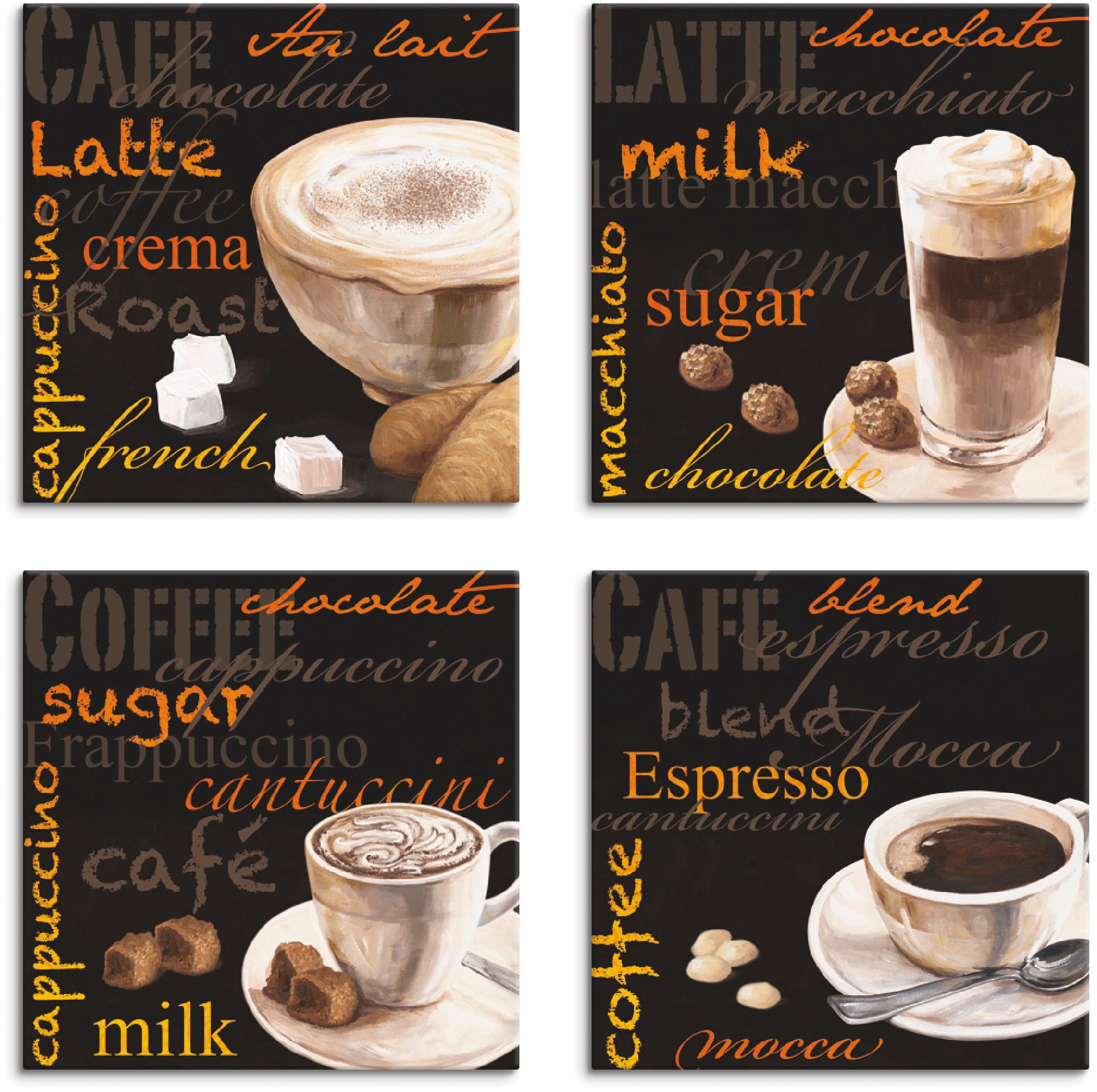 Artland Leinwandbild »Cappuccino Macchiato Coffee Espresso«, Getränke, (4 S günstig online kaufen