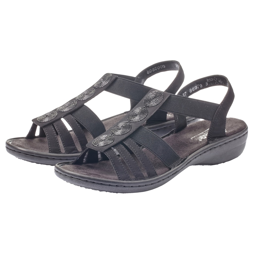 Rieker Riemchensandale, Sommerschuh, Sandalette, Keilabsatz, mit Schmuckapplikation