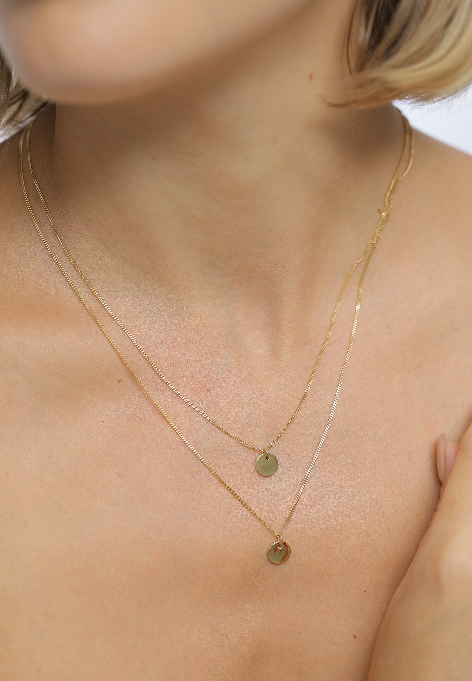 Elli Gliederkette »Layer Kette mit Kreis Plättchen 925 Silber«