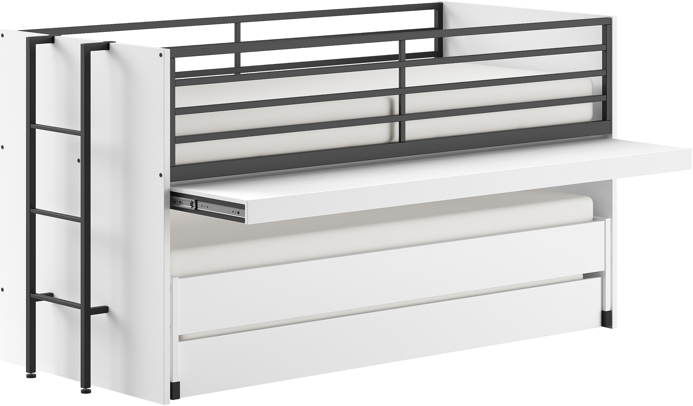 Home affaire Etagenbett, (Made in Europe), für kleine Räume, 2 Liegefl., Bettschublade, inkl. Schreibtisch, Dekor