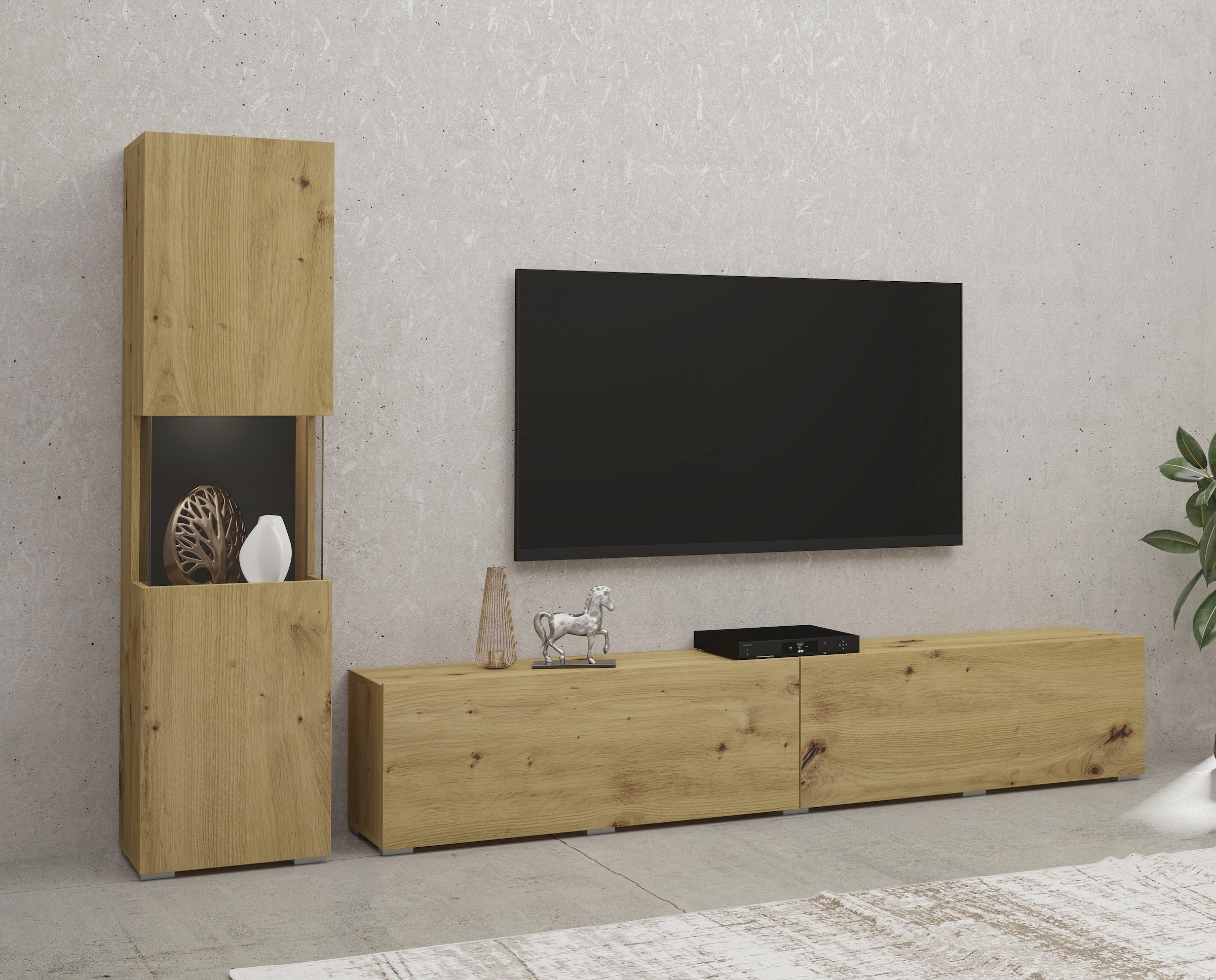 INOSIGN Wohnwand »Ava, Wohnzimmer-Set hängend/stehend montierbar, Vitrine, Lowboard«, 2-tlg.