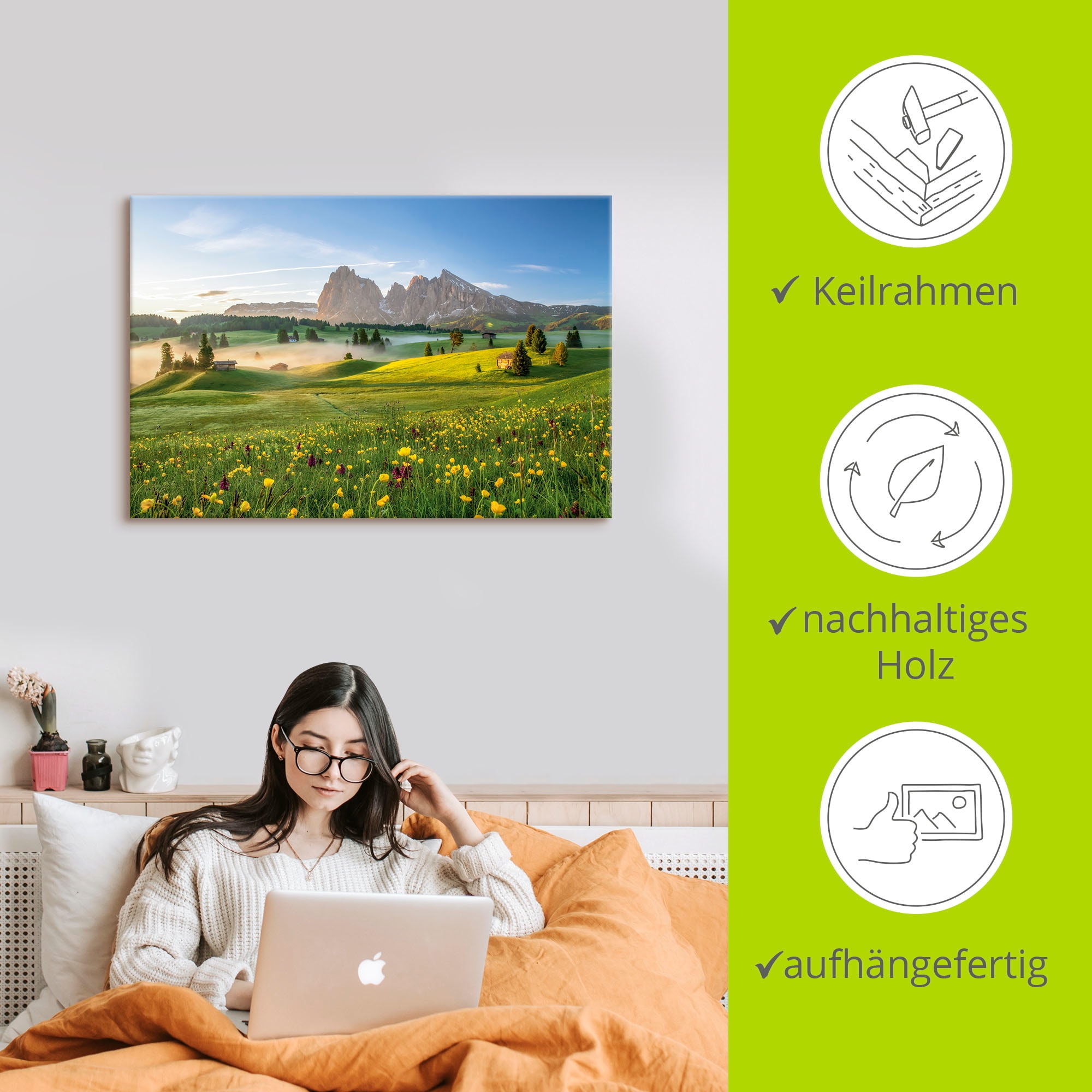 Artland Wandbild »Frühling auf der Seiser Alm«, Berge & Alpenbilder, (1 St.), als Alubild, Leinwandbild, Wandaufkleber oder Poster in versch. Größen