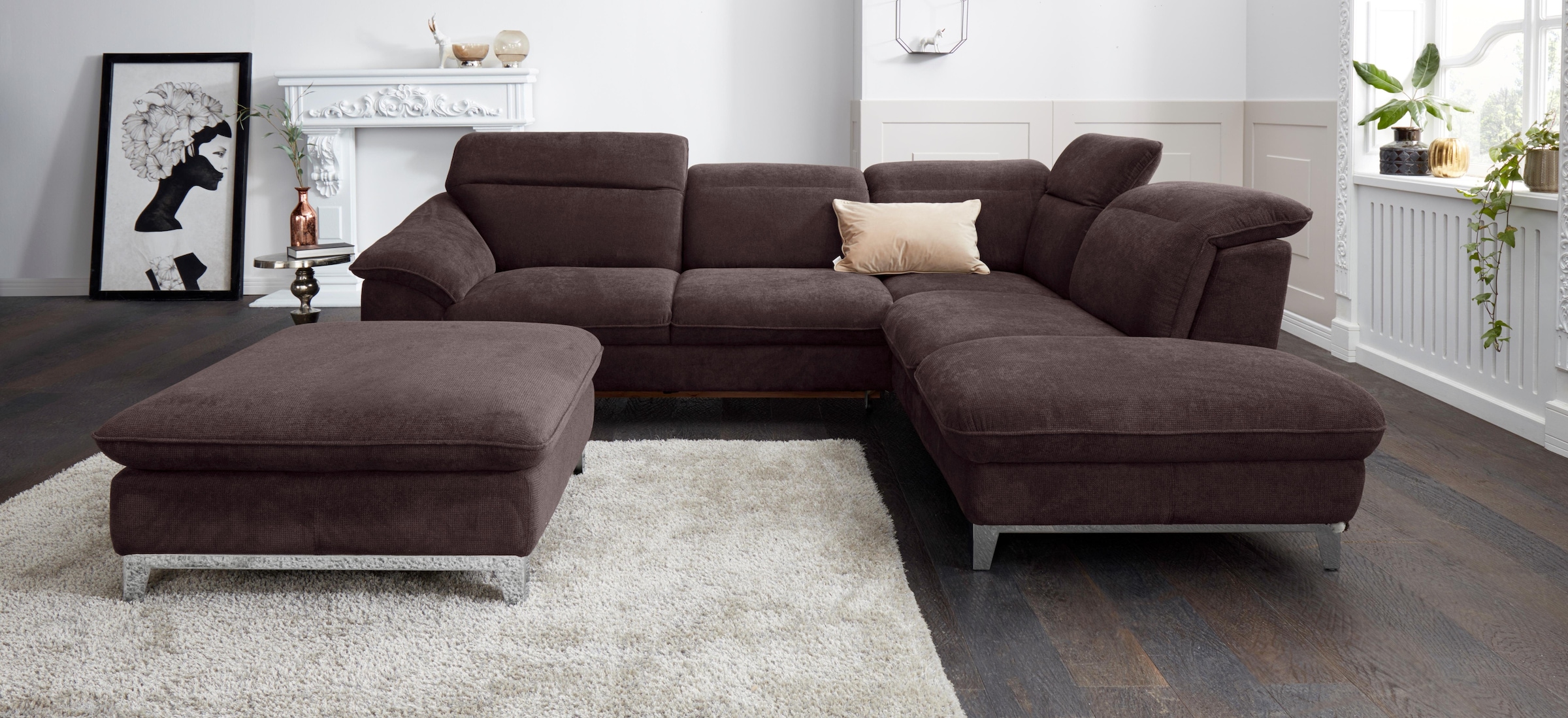 COTTA Polstergarnitur Teresa, (Set), Set: bestehend aus Ecksofa und Hocker, günstig online kaufen