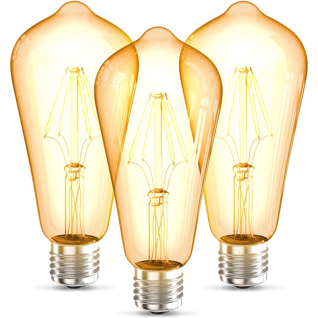 B.K.Licht LED-Leuchtmittel »BK_LM1403 LED Leuchtmittel 3er Set E27 ST64«, E27, 3 St., Warmweiß