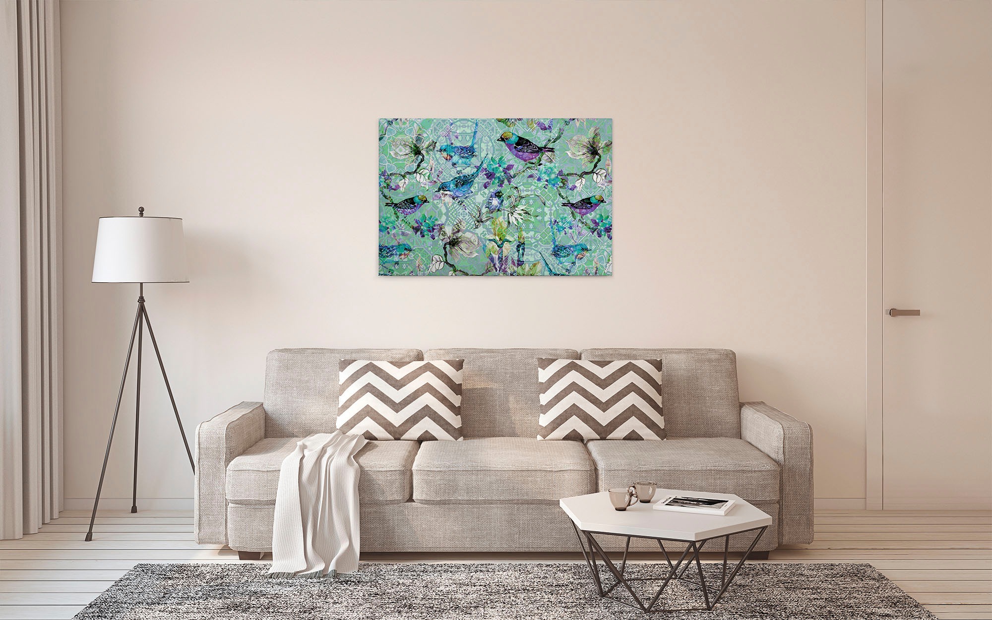 A.S. Création Leinwandbild »mosaic birds 3«, Kunst-Vögel-Kinder, (1 St.), Mosaik Keilrahmen Floral Blumen Vögel Leinwand-Bild Wohnzimmer modern