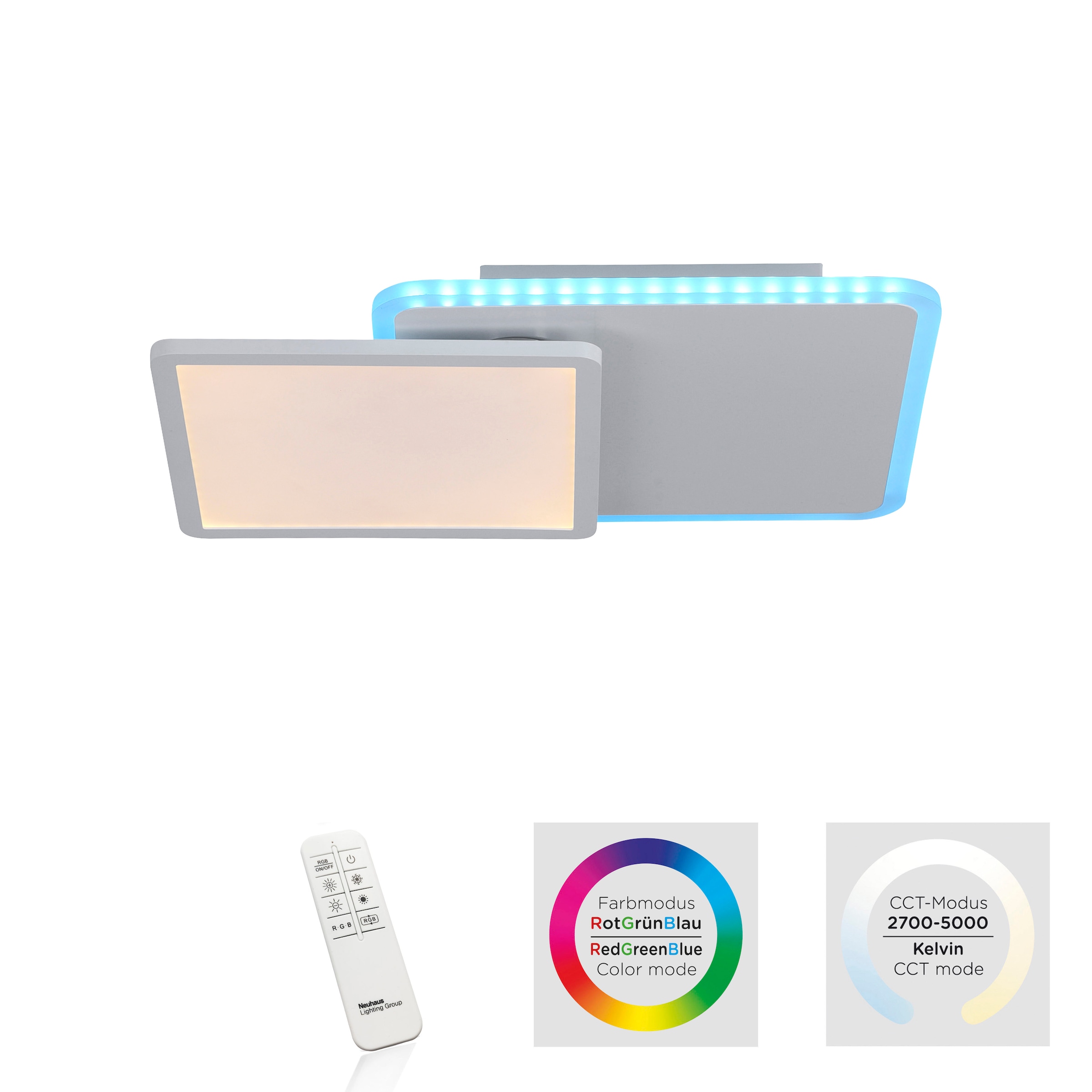 JUST LIGHT Deckenleuchte »ARENDA« LED-Board 1 Stk. warmweiß - kaltweiß CCT - tunable white, RGB, dimmbar über Fernbedienung, Serienschalter