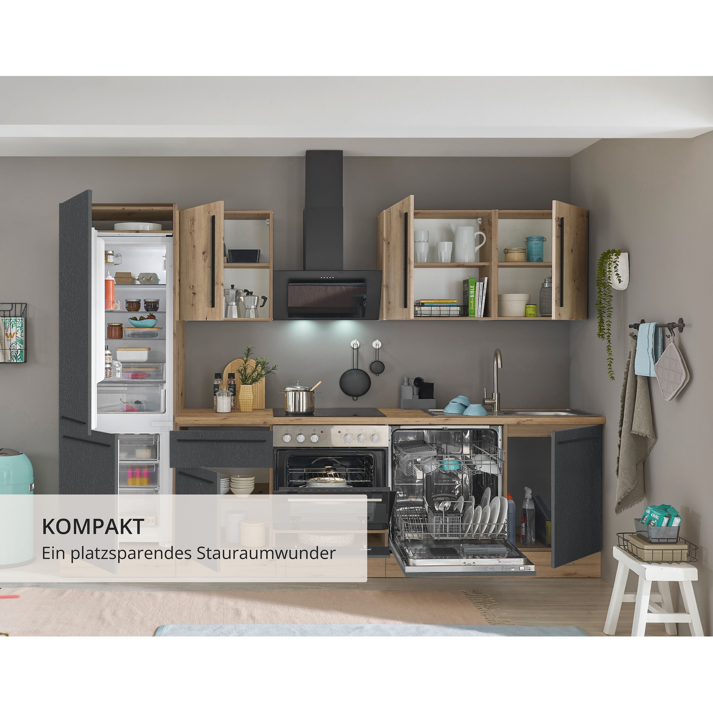 KOCHSTATION Küchenzeile »KS-Florida mit 38mm starker Arbeitsplatte« Breite 280 cm, wahlweise mit E-Geräten, Soft-Close-Funktion