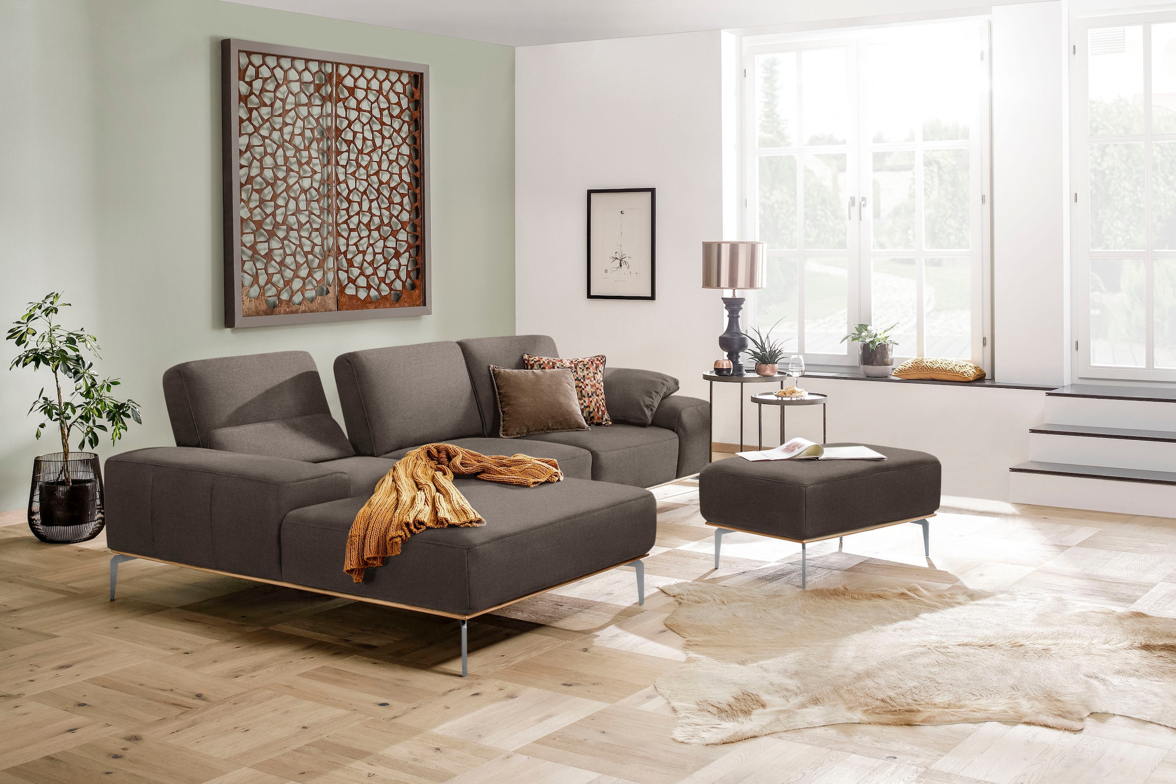 W.SCHILLIG Polsterhocker »run«, mit elegantem Holzsockel, Füße in Chrom glänzend, Breite 75 cm