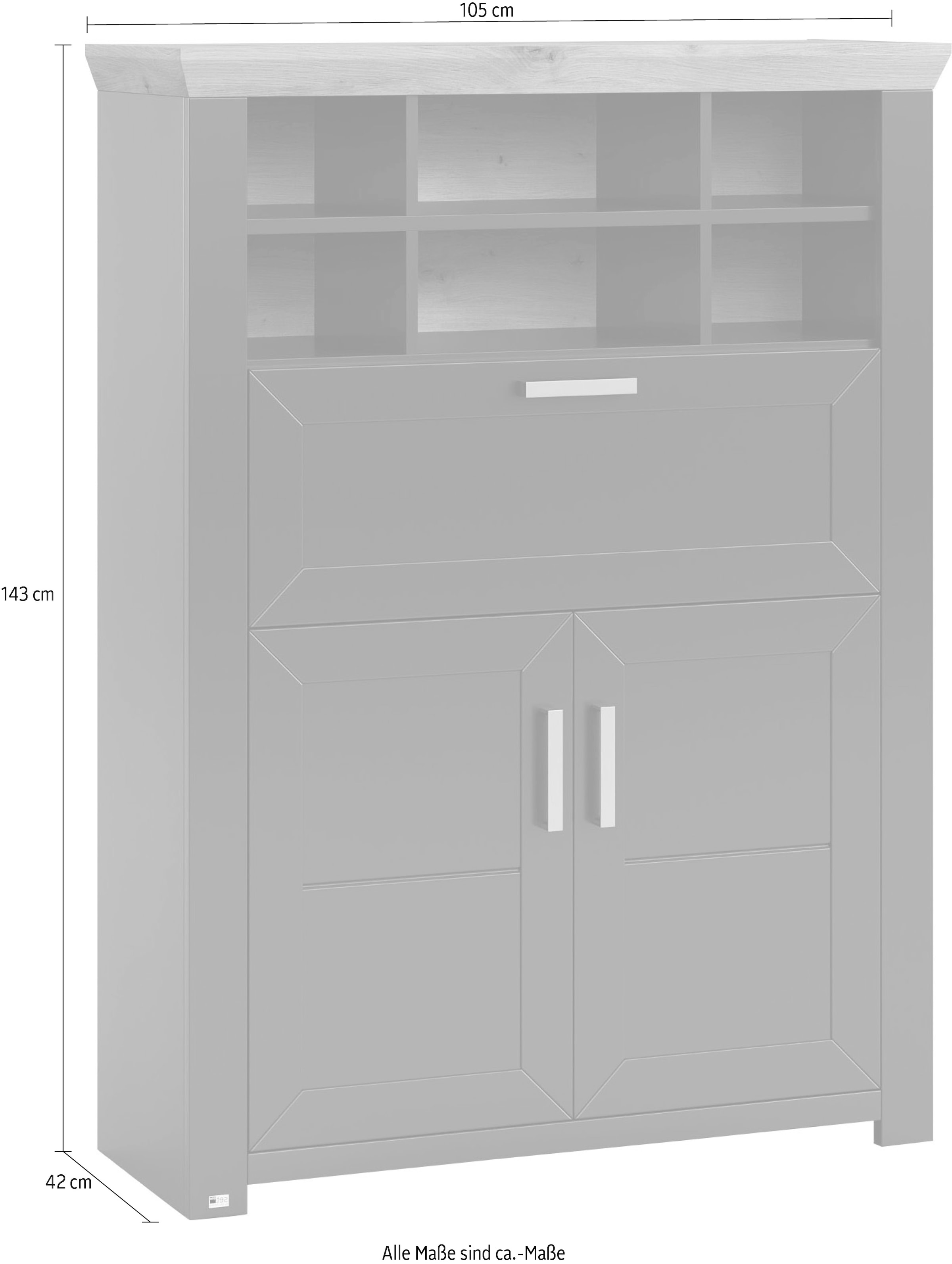 set one by Musterring Highboard »York«, Typ 15, mit Holztüren und Klappe, Beleuchtung optional, Breite 105 cm
