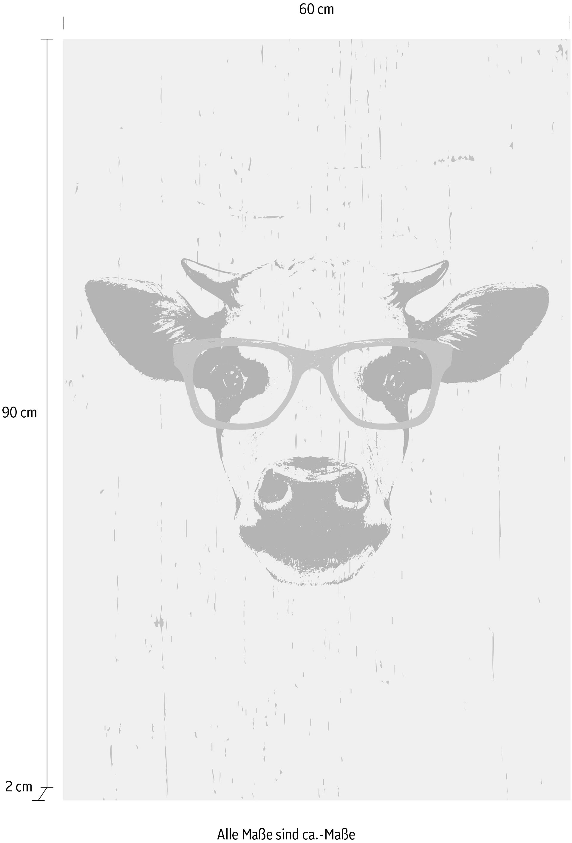 queence Leinwandbild »Kuh mit Brille«, Kuh-Kuhbilder-Comic, Premium-Leinwandstoff, Handarbeit aus Deutschland