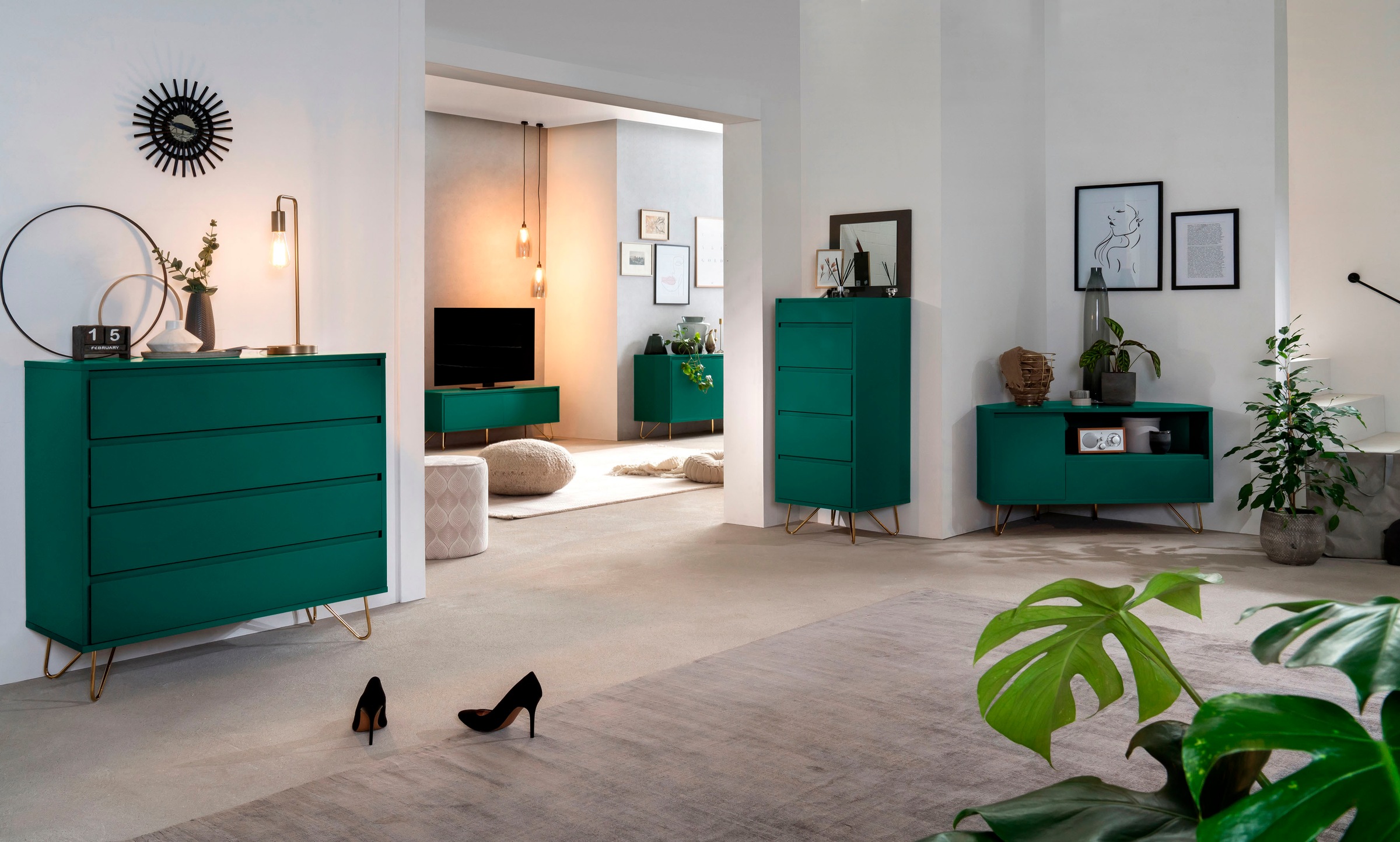 SalesFever Sideboard, Kommode mit Haarnadelbeine aus Metall mit Messinglegierung