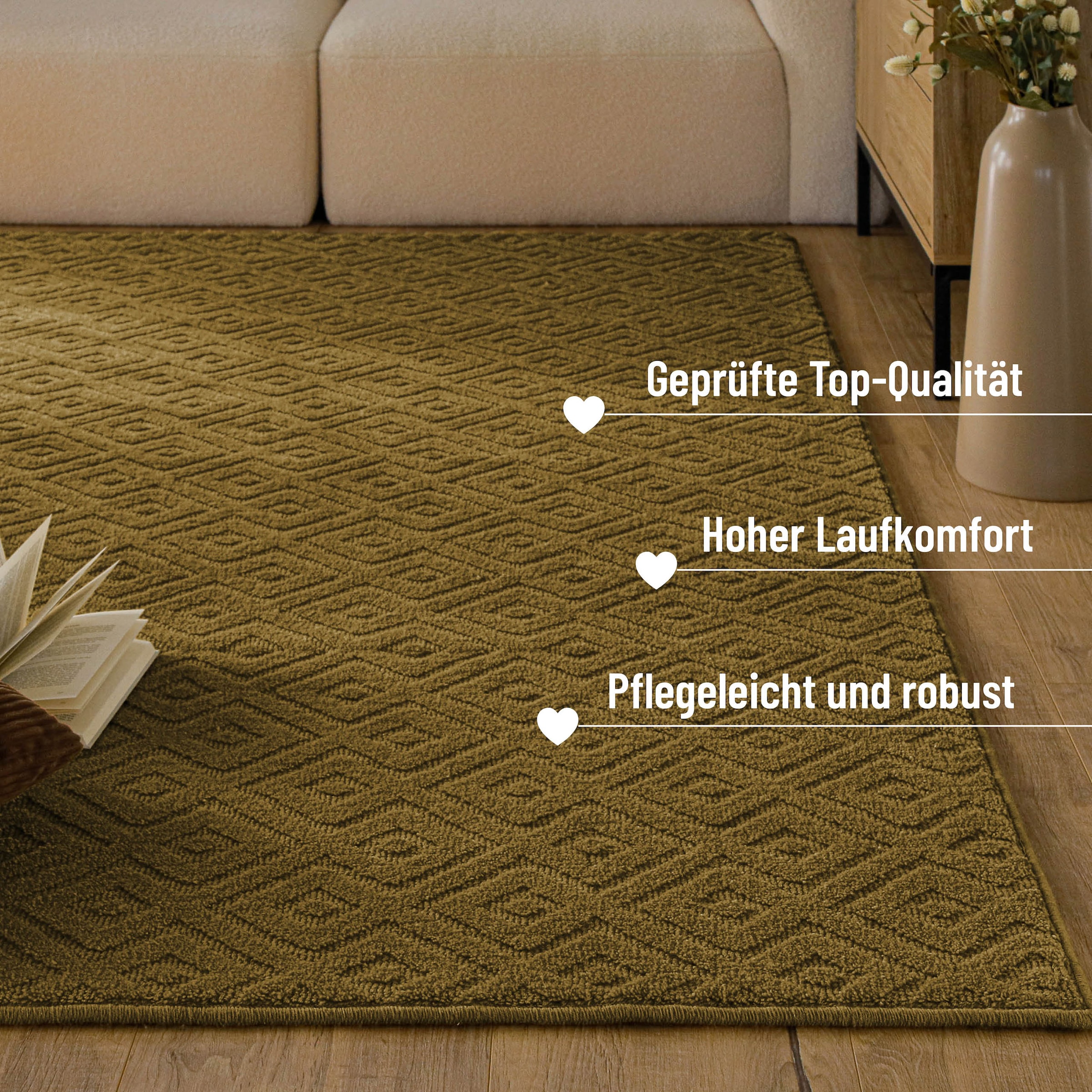 Wecon home Teppich »Castello TWO« rechteckig 7 mm Höhe Schurwolle, Kurzflor mit Hoch-Tief-Effekt, Wohnzimmer, Rautenmuster
