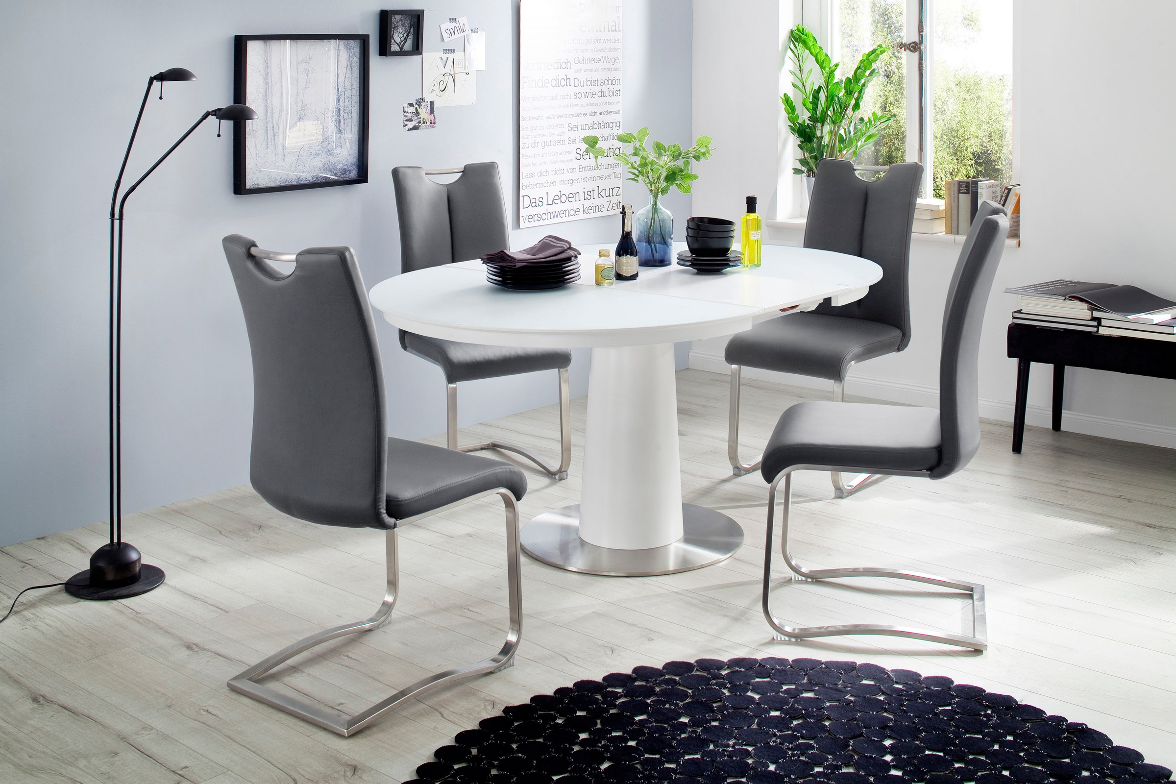 MCA furniture Esstisch »Waris«, Esstisch Rund mit Synchronsauszug, Weiß mat günstig online kaufen