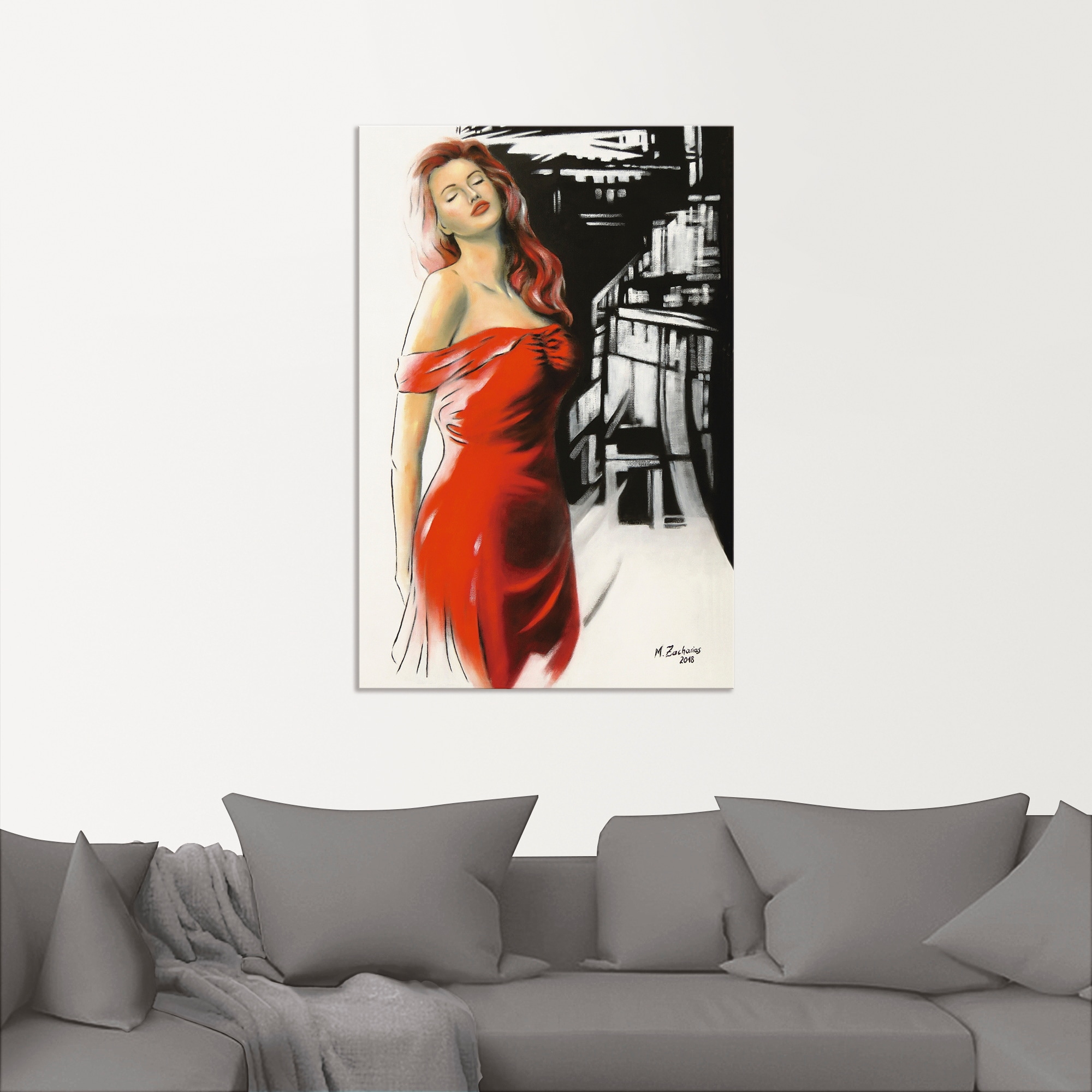 Artland Wandbild »Schönheit im roten Kleid«, Frau, (1 St.), als Alubild, Ou günstig online kaufen