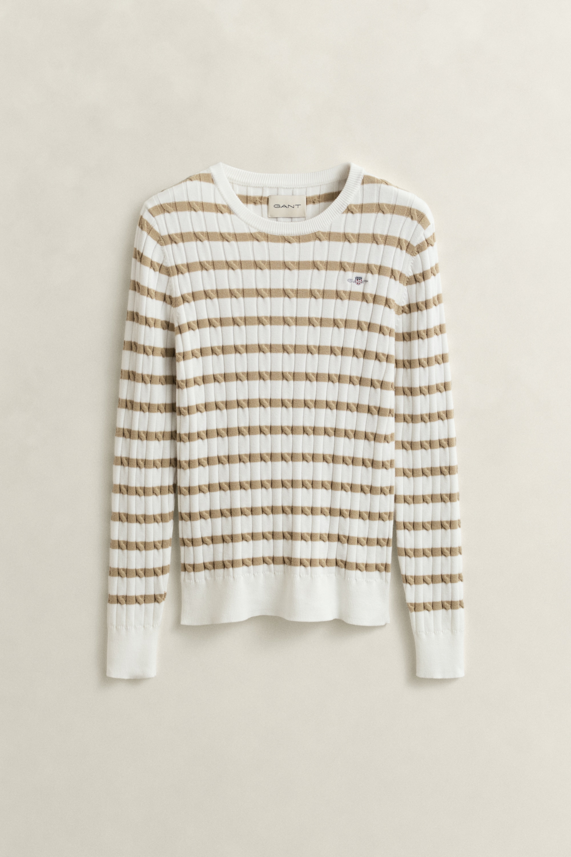Gant Rundhalspullover »STRETCH COTTON CABLE STRIPE C-NECK«