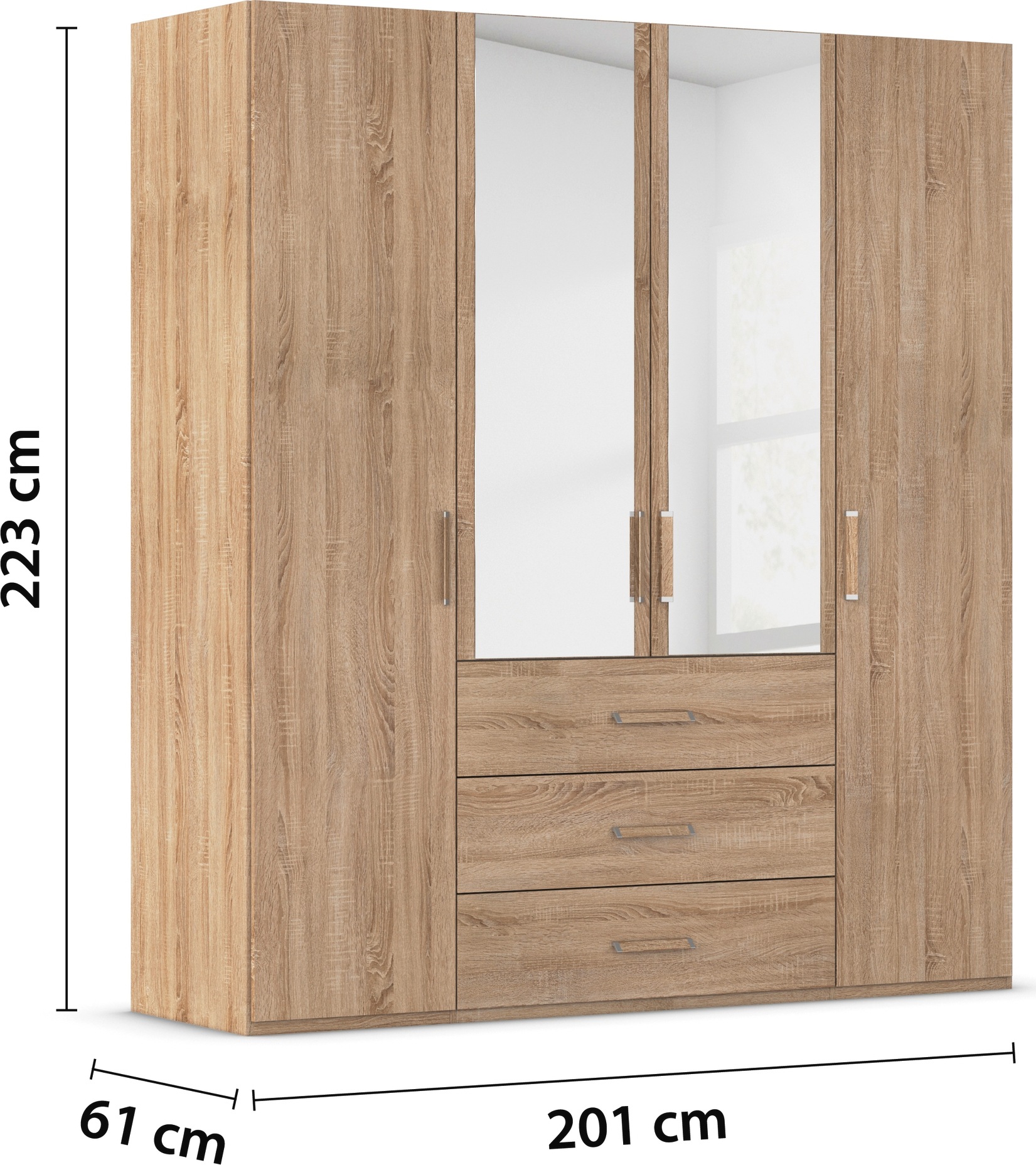 rauch Drehtürenschrank »Kleiderschrank Schrank Garderobe Schlafzimmerschrank EVELYN«, (in 2 Höhen 197 oder 210 cm erhältlich), in elegantem Stil mit Schubladen 3 Breiten und 2 Höhen MADE IN GERMANY