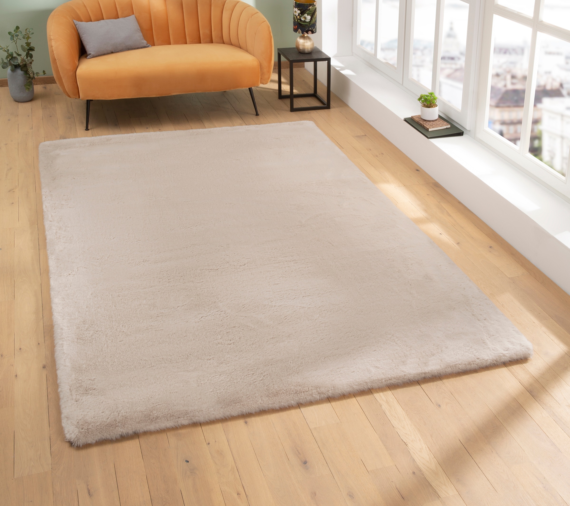 Fellteppich OTTO HOME "Rabbit, Kunstfell, Kaninchenfell-Haptik, Microfaser" Gr. 2, beige, B:80cm H:42mm L:150cm