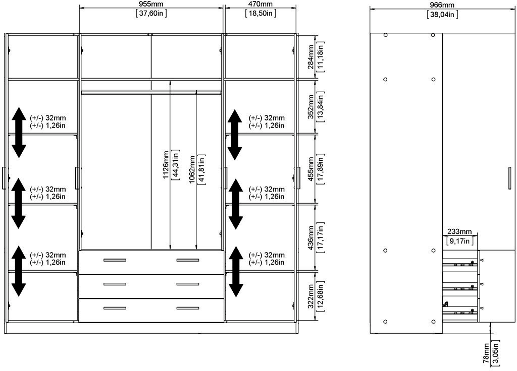 INOSIGN Kleiderschrank »Sprint Drehtürenschrank, Aufbewahrung Kasten Schrank Stauraum«, Breite 98,5/147 oder 195,5 cm, je mit Einlegeböden und Kleiderstange