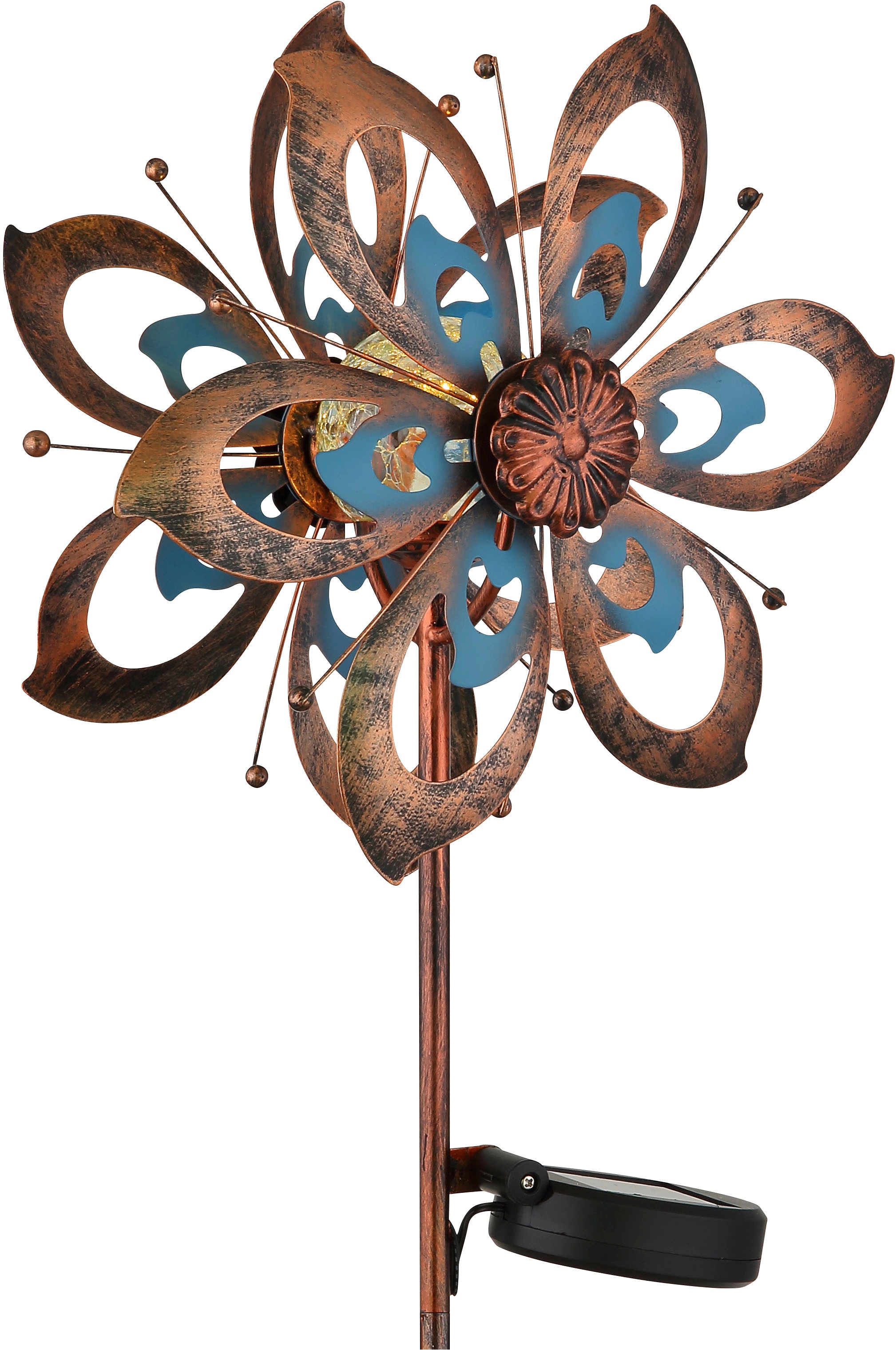 GLOBO LIGHTING LED Solarleuchte »SOLARLEUCHTE METALL GOLDFARBEN PATINIERT, 1XLED« LED-Modul 1 Stk. Warmweiß Solar Garten Terrasse Außenbeleuchtung Dekoleuchten