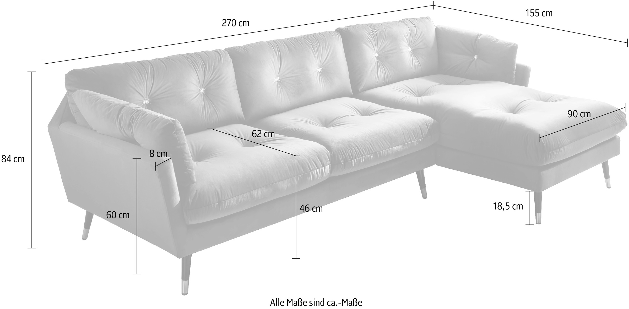 Trends by HG Ecksofa »Amira L-Form«, mit Strasssteinen und goldfarben Applikationen