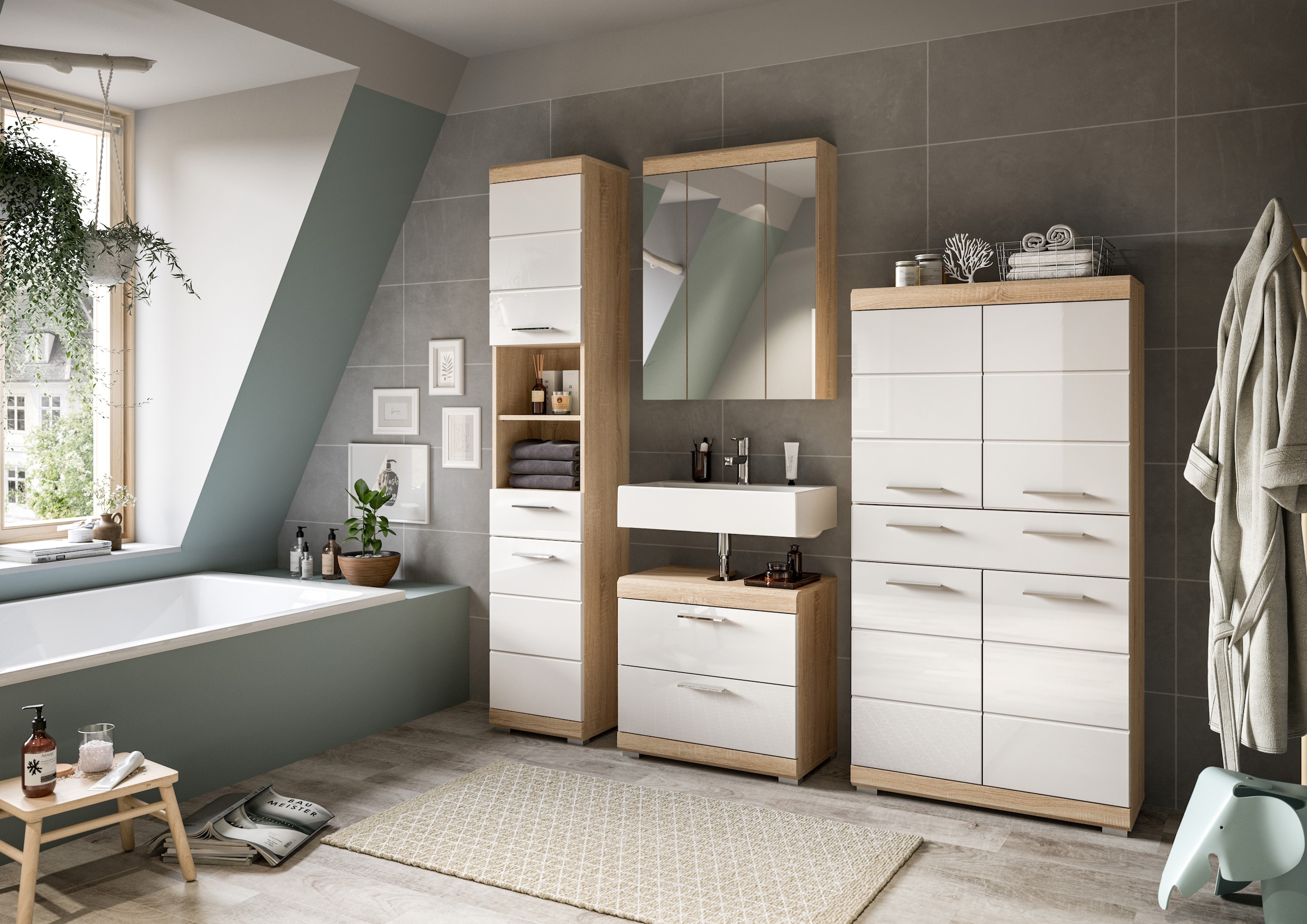 INOSIGN Midischrank »Siena, Breite 74cm, 4 Türen, 1 Schubkasten, 4 Fächer, MDF-Front«, in verschiedenen Farben erhältlich, Badmöbel, Badschrank, Schrank, Bad