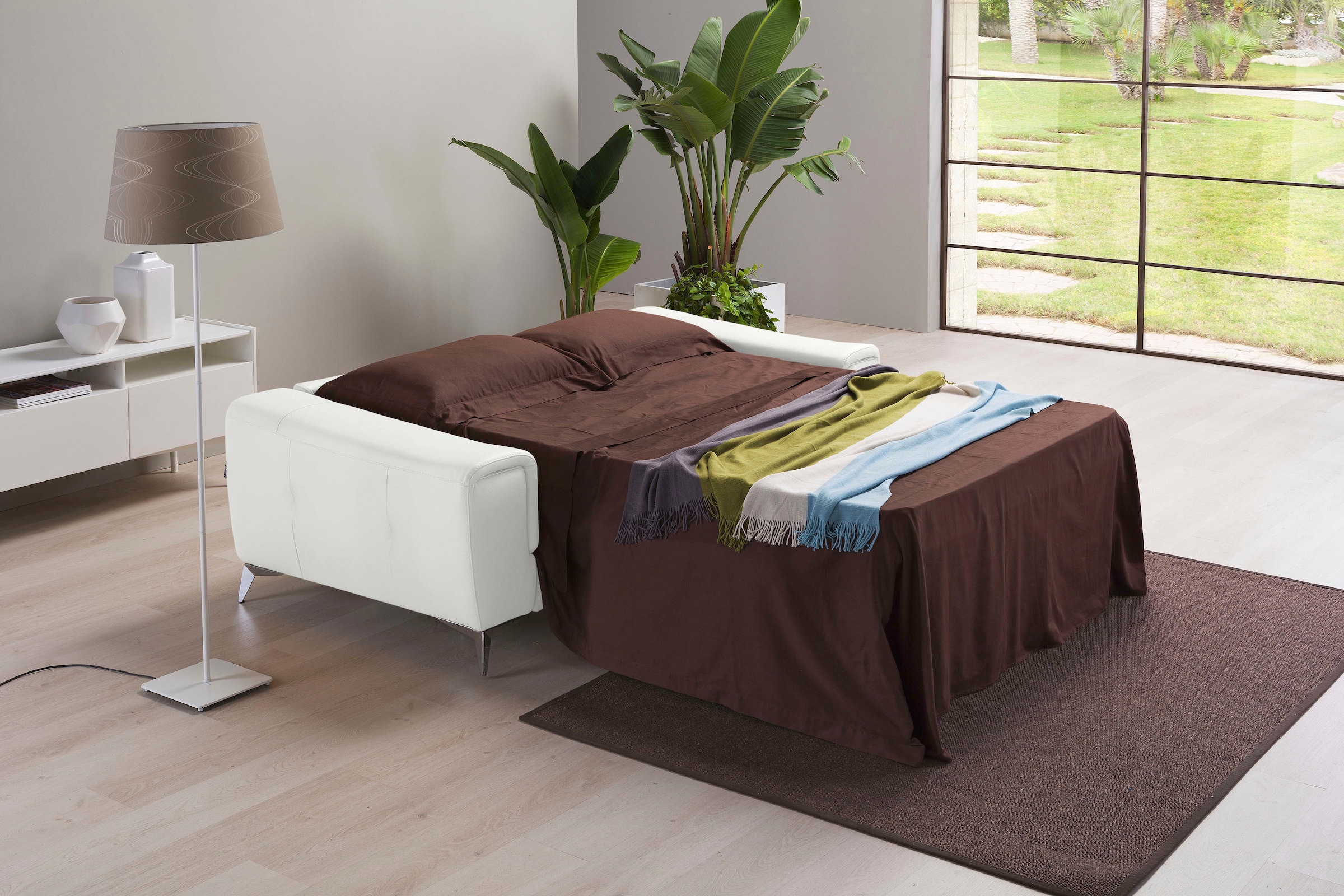 Egoitaliano Schlafsofa »Francine, Designsofa, Loungesofa mit Dauerschlaffunktion, Bettfunktion«, hochwertiger Metallbettrahmen & Matratze, Kopfteil manuell verstellbar