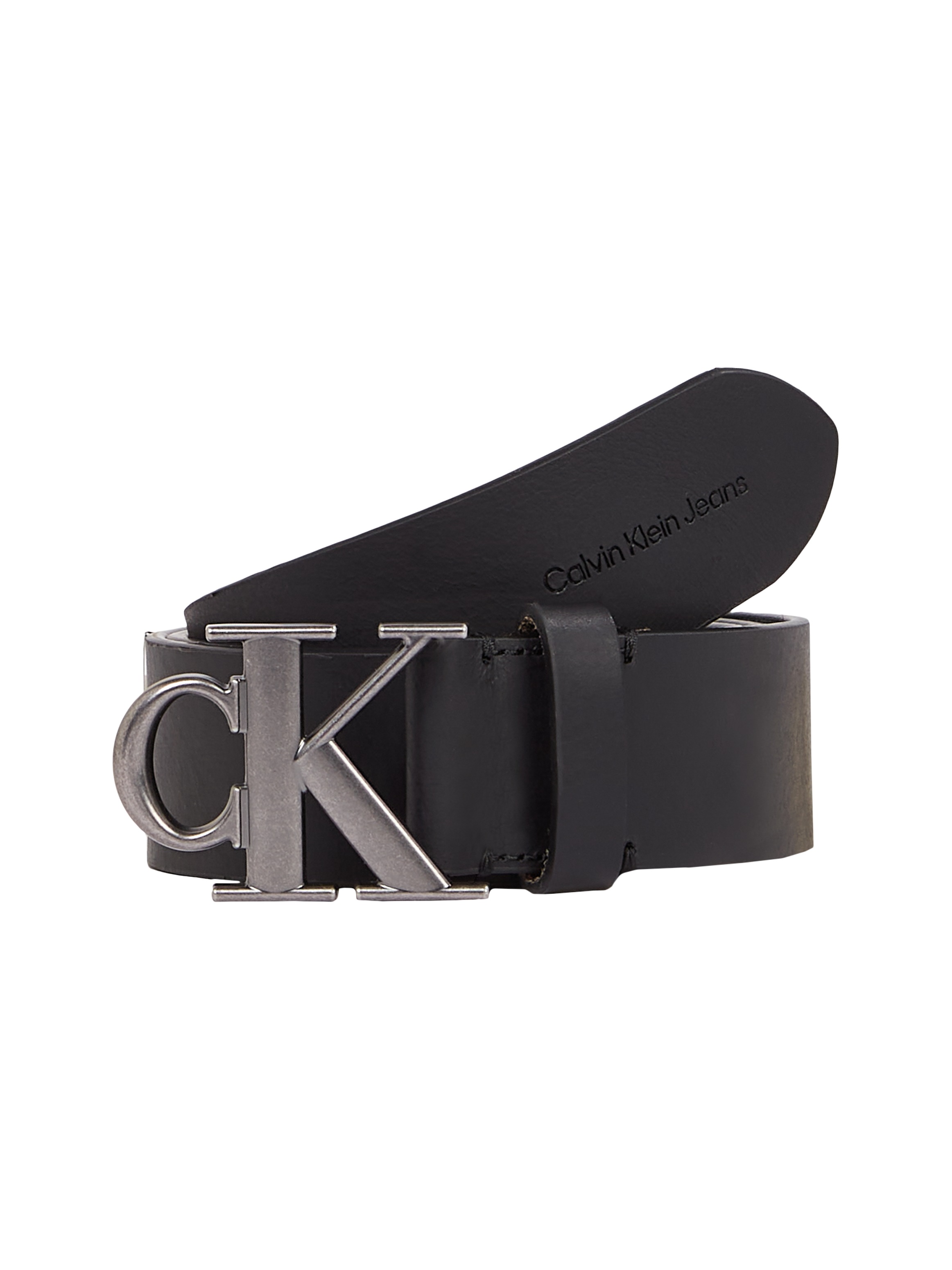 Calvin Klein Jeans Ledergürtel »ROUND MONO PLAQUE LTHR BELT 40MM«, mit CK-Logoschließe