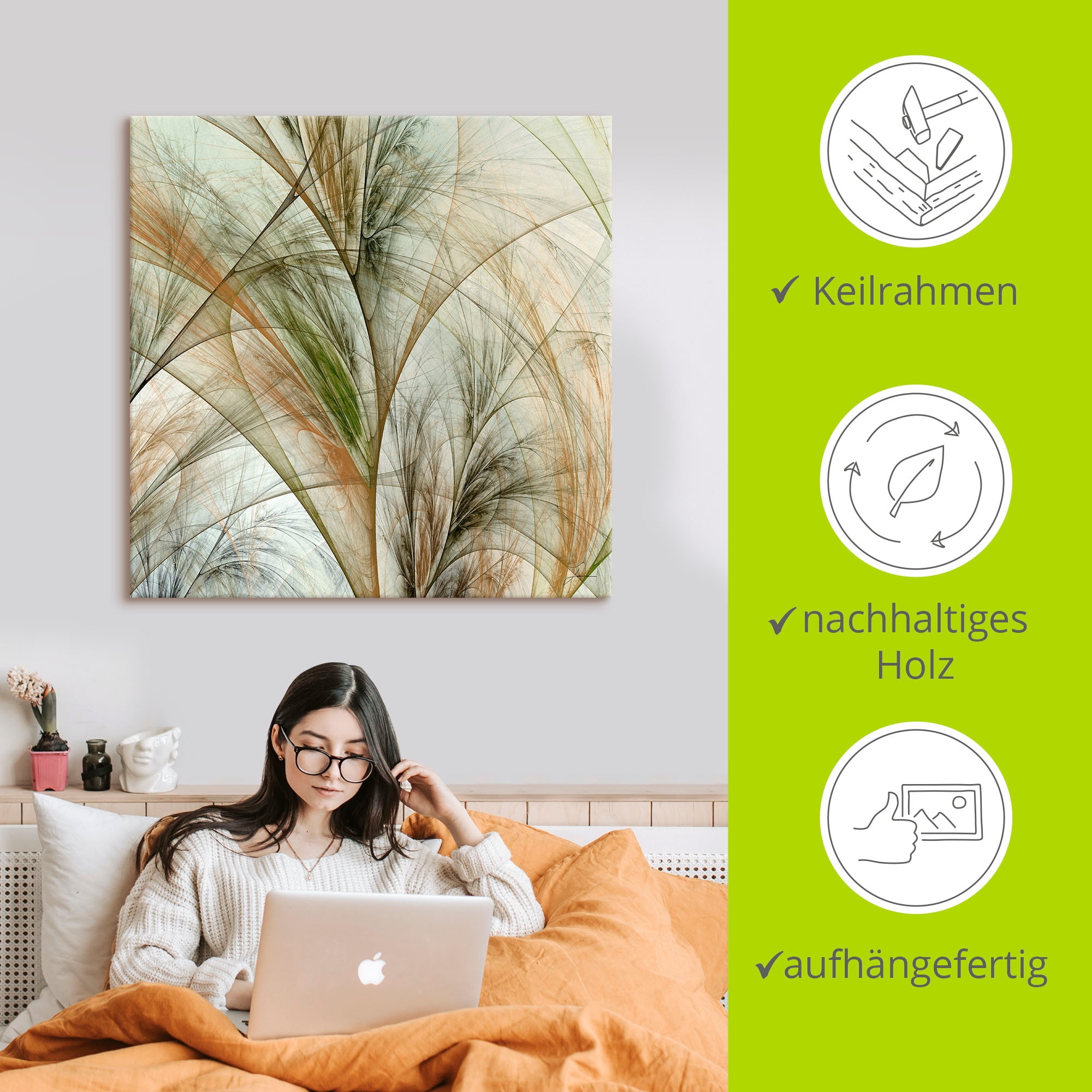 Artland Leinwandbild »Fraktales Gras IV« Gräser 1 Stk. tlg. auf Holzrahmen gespannt