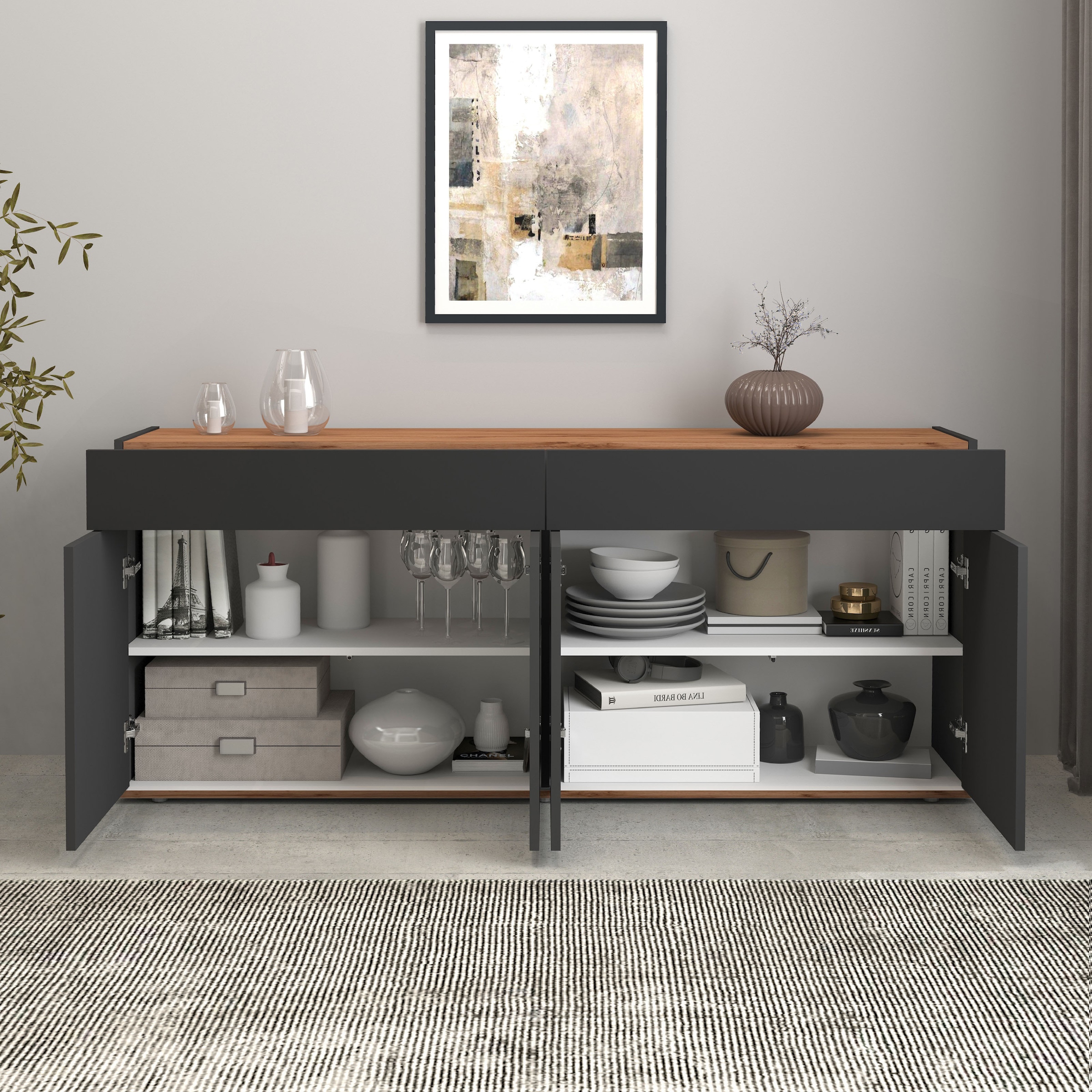 INOSIGN Sideboard »Garda, Kommode, Schrank, Kredenz«, 4 Türen, 2 Schubladen, grifflos Breite 160,1 cm