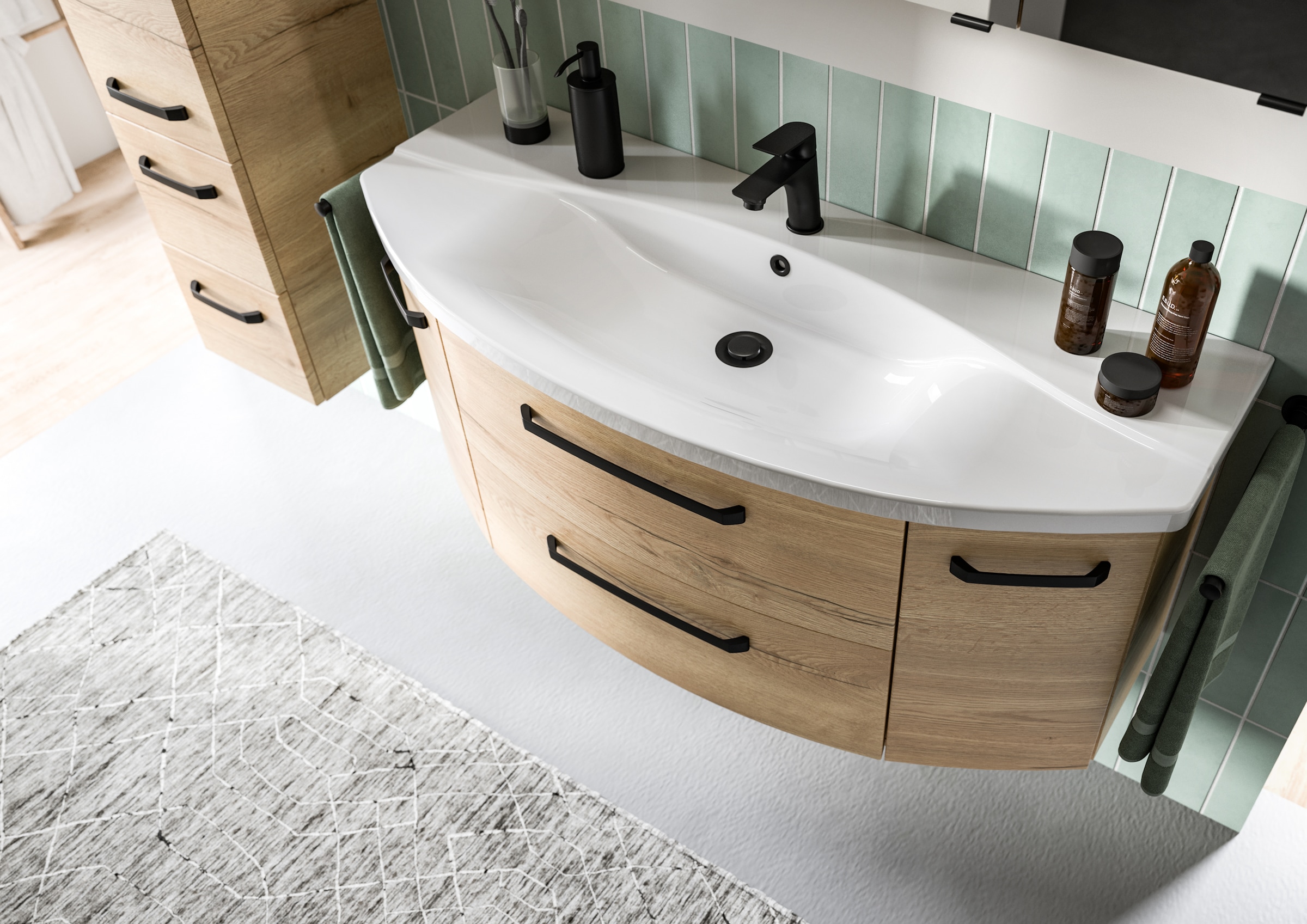 Saphir Waschtisch »Serie 4010 Keramik-Waschtisch mit Unterschrank, 120,5 cm breit«, Waschplatz mit 2 Türen, 2 Schubladen, Badmöbel-Set mit Waschtisch