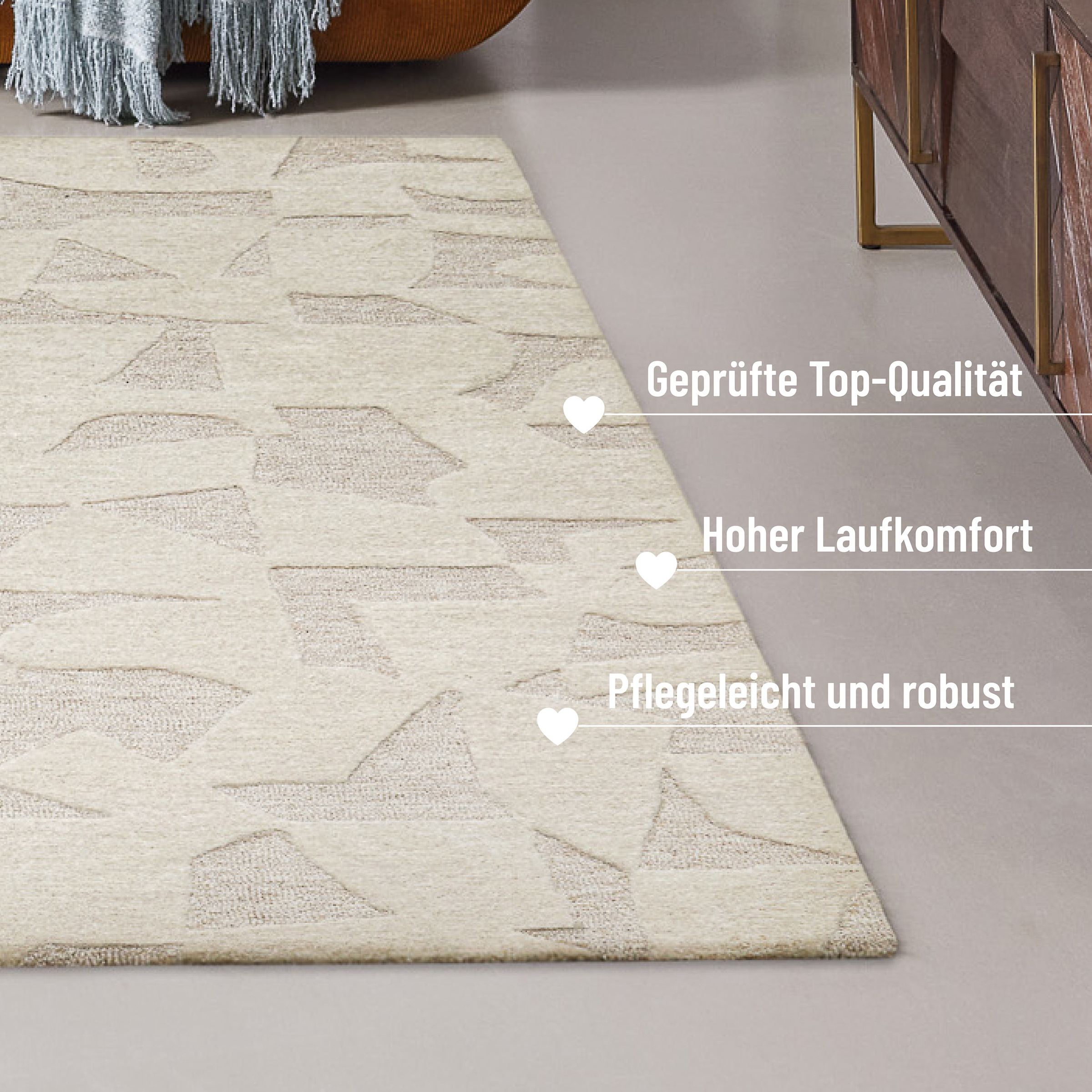 Wecon home Teppich »Ocean State«, rechteckig, 10 mm Höhe, handgefertigt, gemustert, pflegeleicht, Wolle, Wohnzimmer, Esszimmer