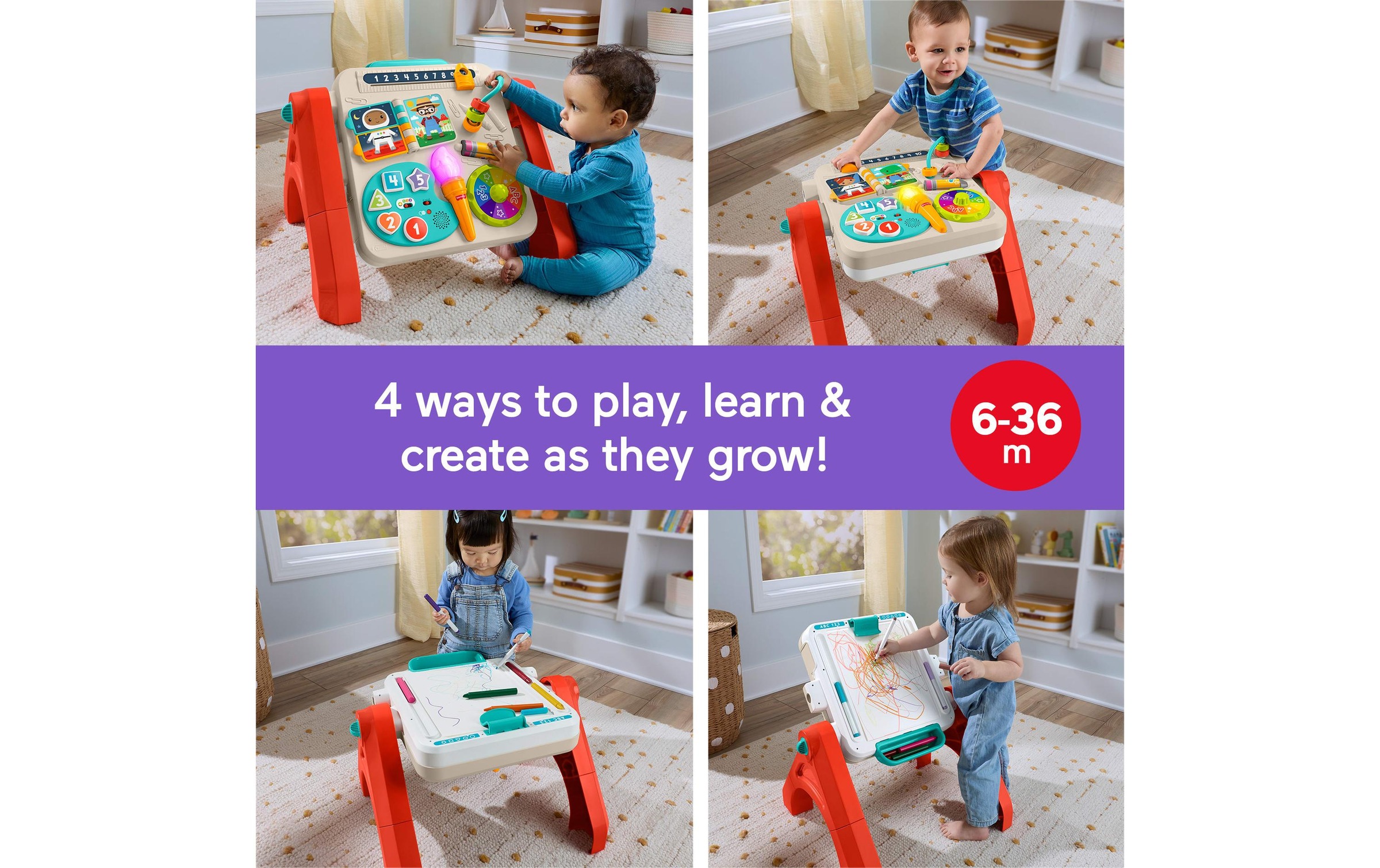 Fisher-Price® Lernspielzeug »4-in-1 Spiel- und Maltisch« Elektronisches, mehrsprachiges Lernspielzeug für Babys und Kleinkinder