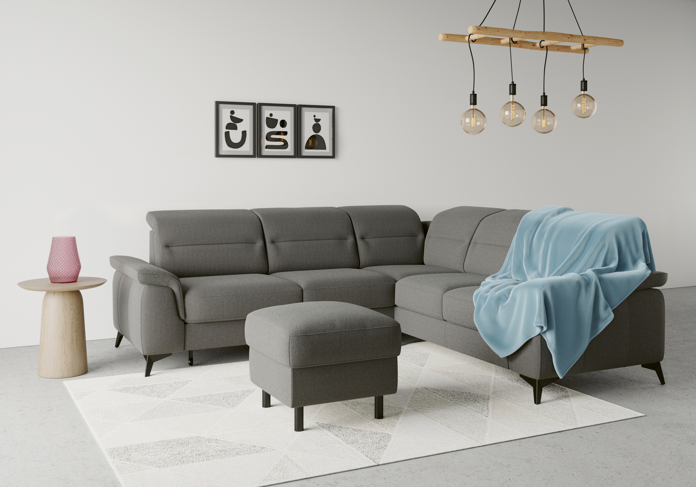 sit&more Ecksofa »Sinatra L-Form«, optinal mit Kopfteilverstellung und Armteilfunktion, Metallfüße