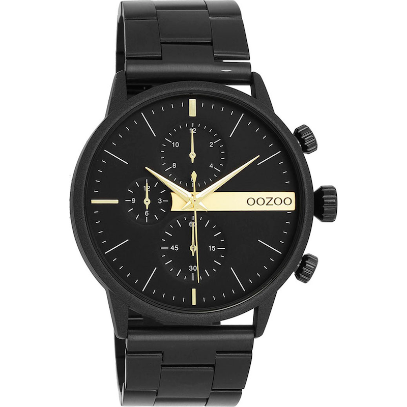 OOZOO Quarzuhr Armbanduhr, Herrenuhr, Edelstahlarmband, Chrono-Look schwarz Markante Herrenarmbanduhr