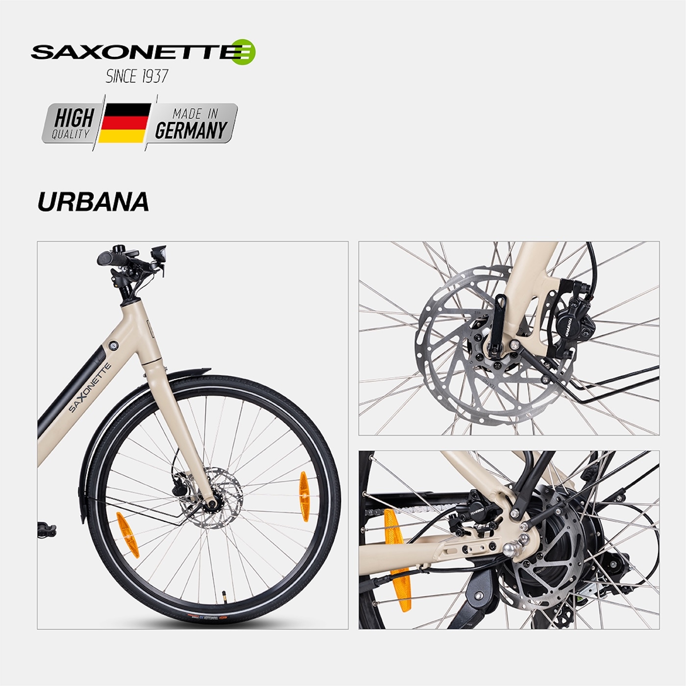 SAXONETTE »SAXONETTE E-BIKE Cityrad URBANA« 7 Gang Shimano Tourney 6/7-fach Schaltwerk Kettenschaltung Heckmotor 250 W Packung,  (mit integr. Akku), Elektrofahrrad für Alltag und Einkauf