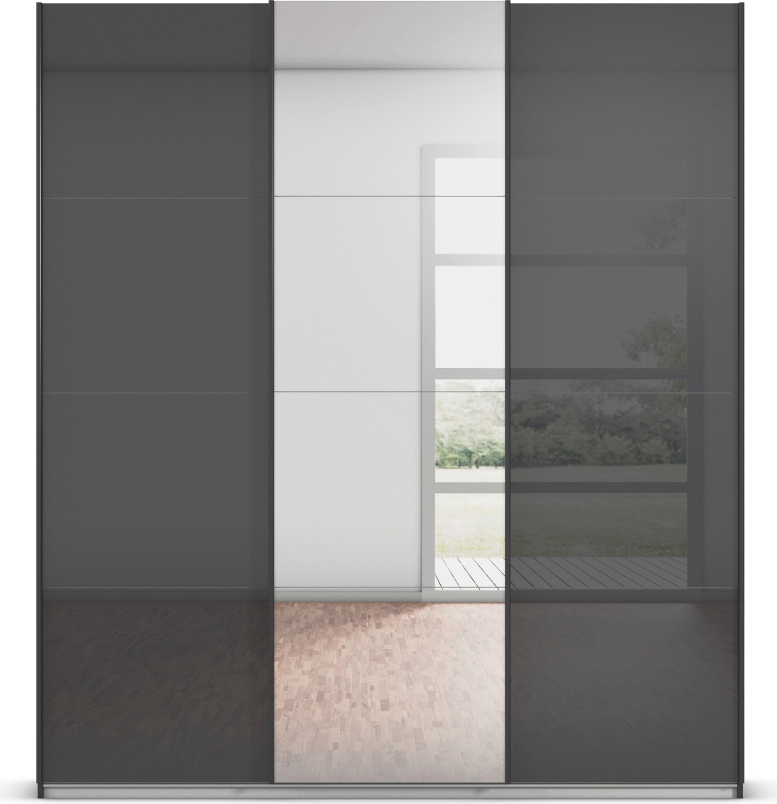 rauch Schwebetürenschrank »Kleiderschrank Kleiderschränke Schrank Garderobe AGORDO mit Glasfront«, durchdachte Innenausstattung, in 4 Breiten und 2 Höhen MADE IN GERMANY
