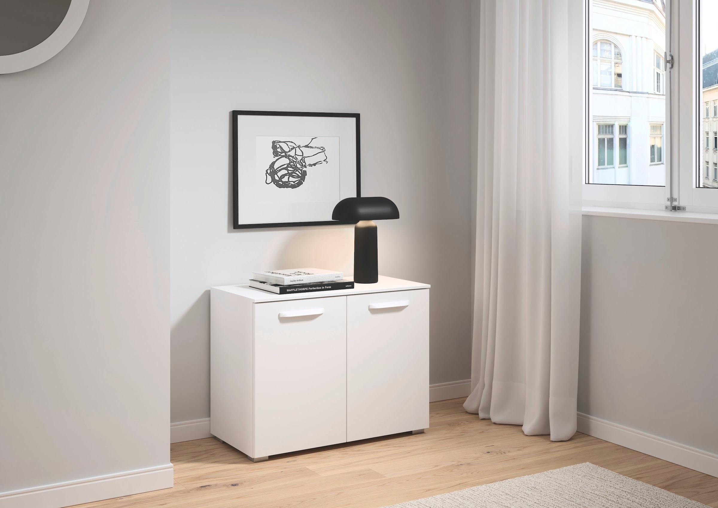 rauch Sideboard »Türkommode Kommode Lowboard OTELI mit Dekor- und Hochglanzfront« Breite 80 cm inkl. Soft-Close-Funktion,  mit 2 Türen, Einlegeboden variabel einsetzbar MADE IN GERMANY