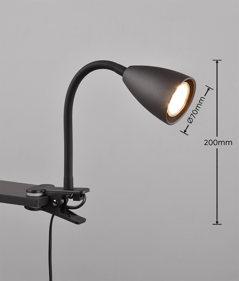 TRIO Leuchten Klemmleuchte »WANDA Leselampe mit Klemmhalterung exkl. 1xGU10 max 10W Schnurschalter«, 1 flammig, Leuchtmittel GU10 | Leuchtmittel wechselbar, flexibel verstellbar, ideal für Büro Regal Schreibtisch Arbeitsplatz