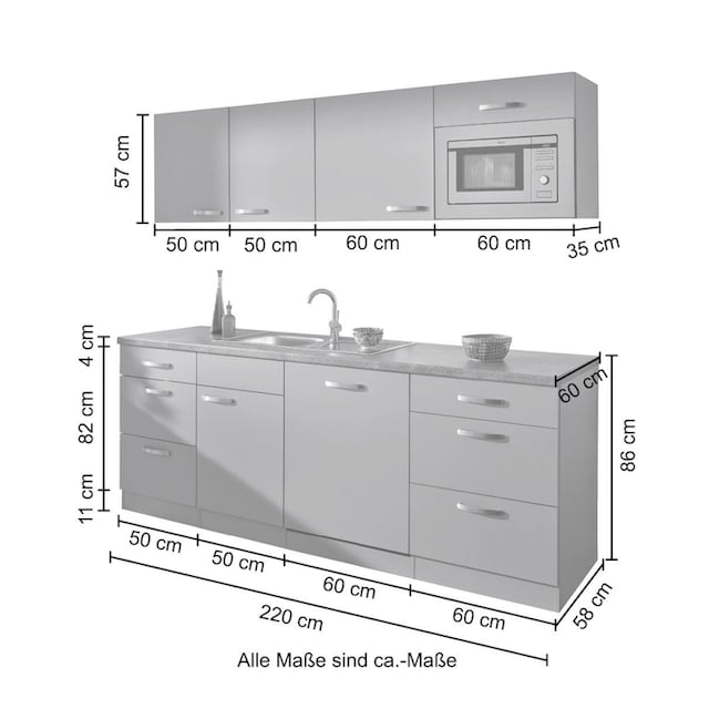 wiho Küchen Küchenzeile »Kansas«, mit E-Geräten, Breite 220 cm online  bestellen