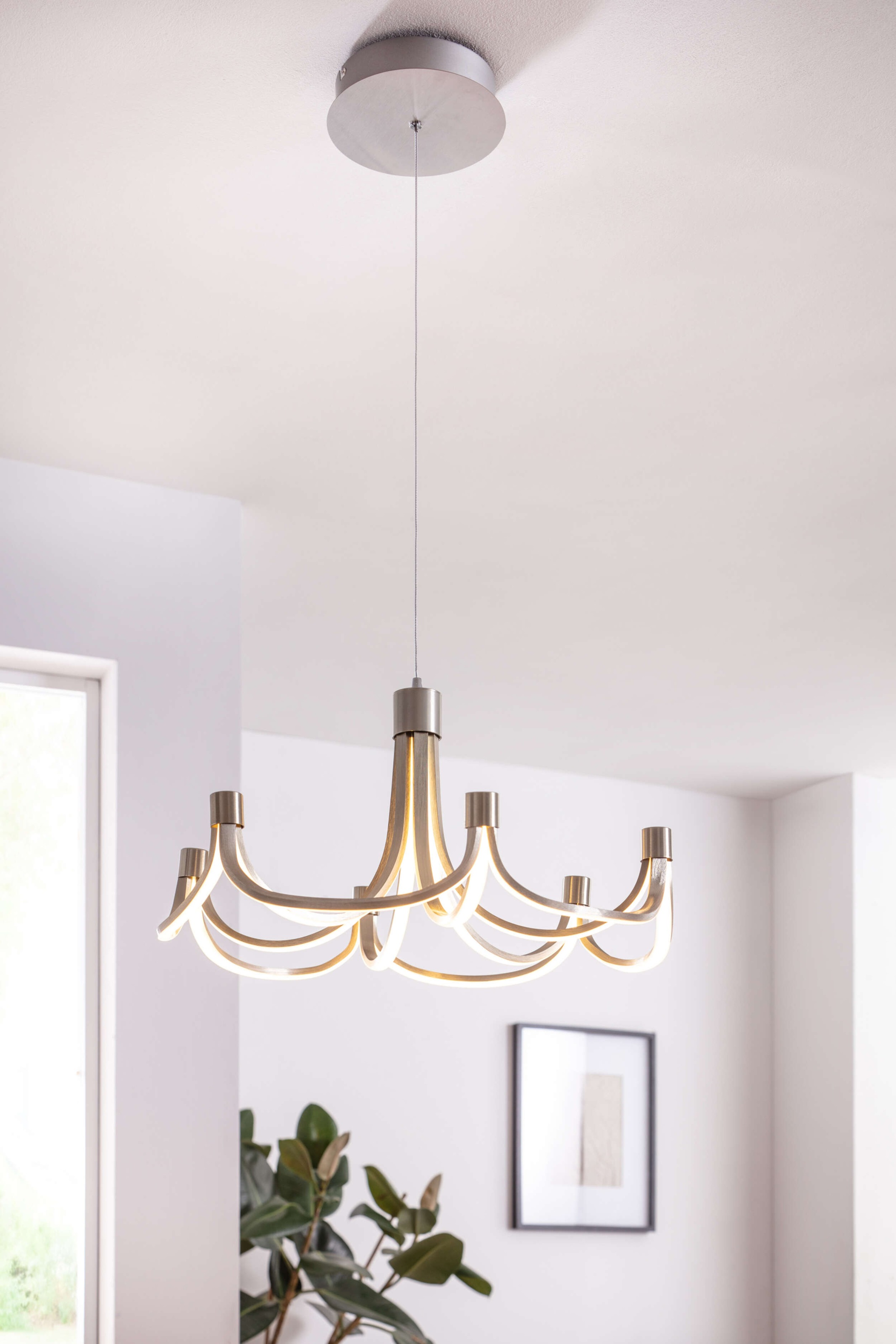 näve LED Pendelleuchte »Festos«, 1 flammig, Leuchtmittel LED-Modul | LED fest integriert, Kronleuchter, stufenweise dimmbar, satiniertes Metall, H: 150cm