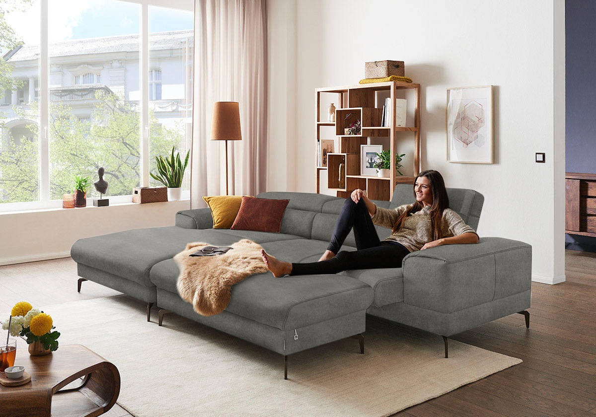 W.SCHILLIG Ecksofa »piedroo, Designsofa mit tollem Sitzkomfort, elegant und bequem, L-Form«, Kopfteilverstellung, wahlweise mit Sitztiefenverstellung, Breite 303cm