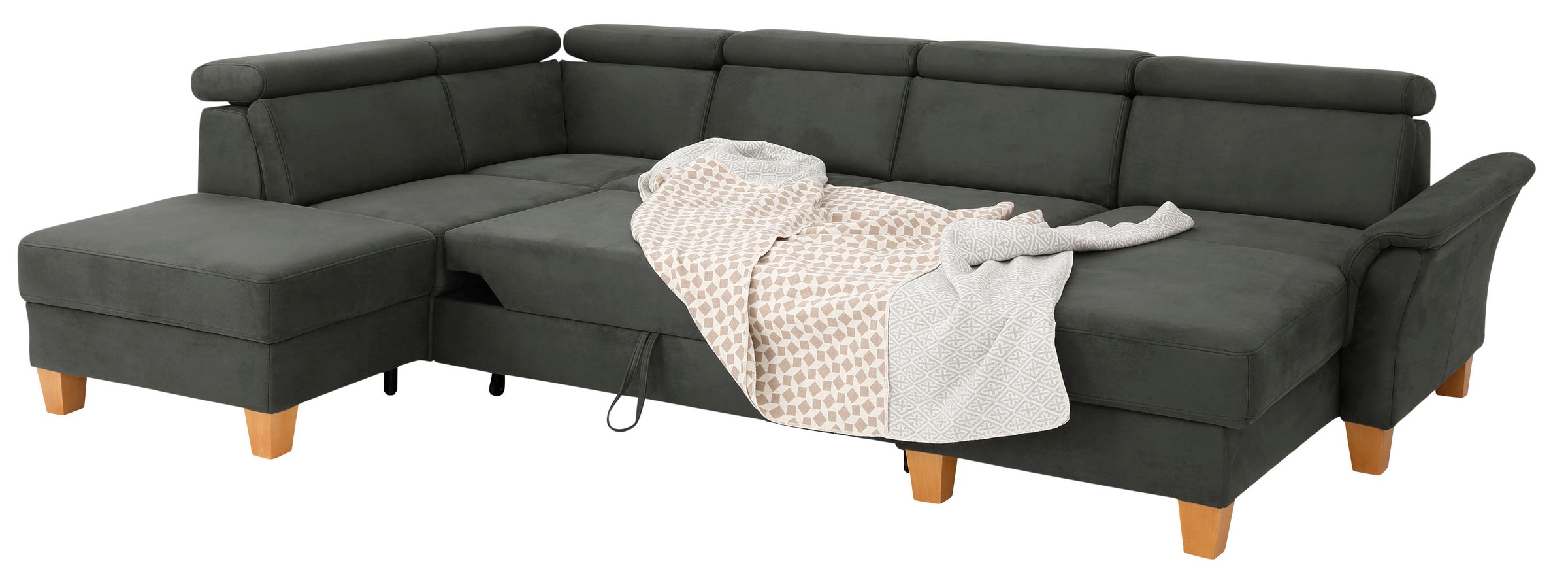 Home affaire Wohnlandschaft »Conville U-Form«, Kopfteilverstellung wahlweise mit Bettfunktion und Bettkasten