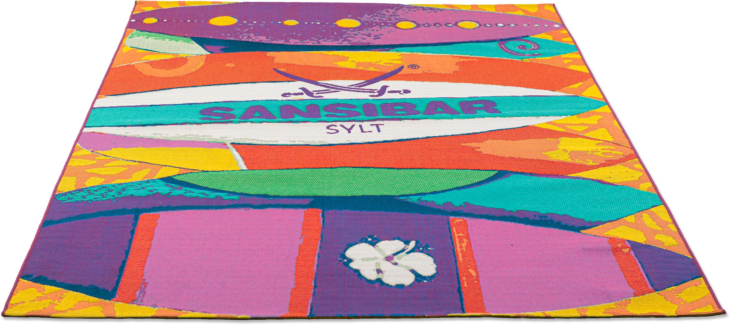 Sansibar Teppich »Rantum Beach SA-020«, rechteckig, 5 mm Höhe, Flachgewebe, modernes Design, Surfboards, In- und Outdoor geeignet